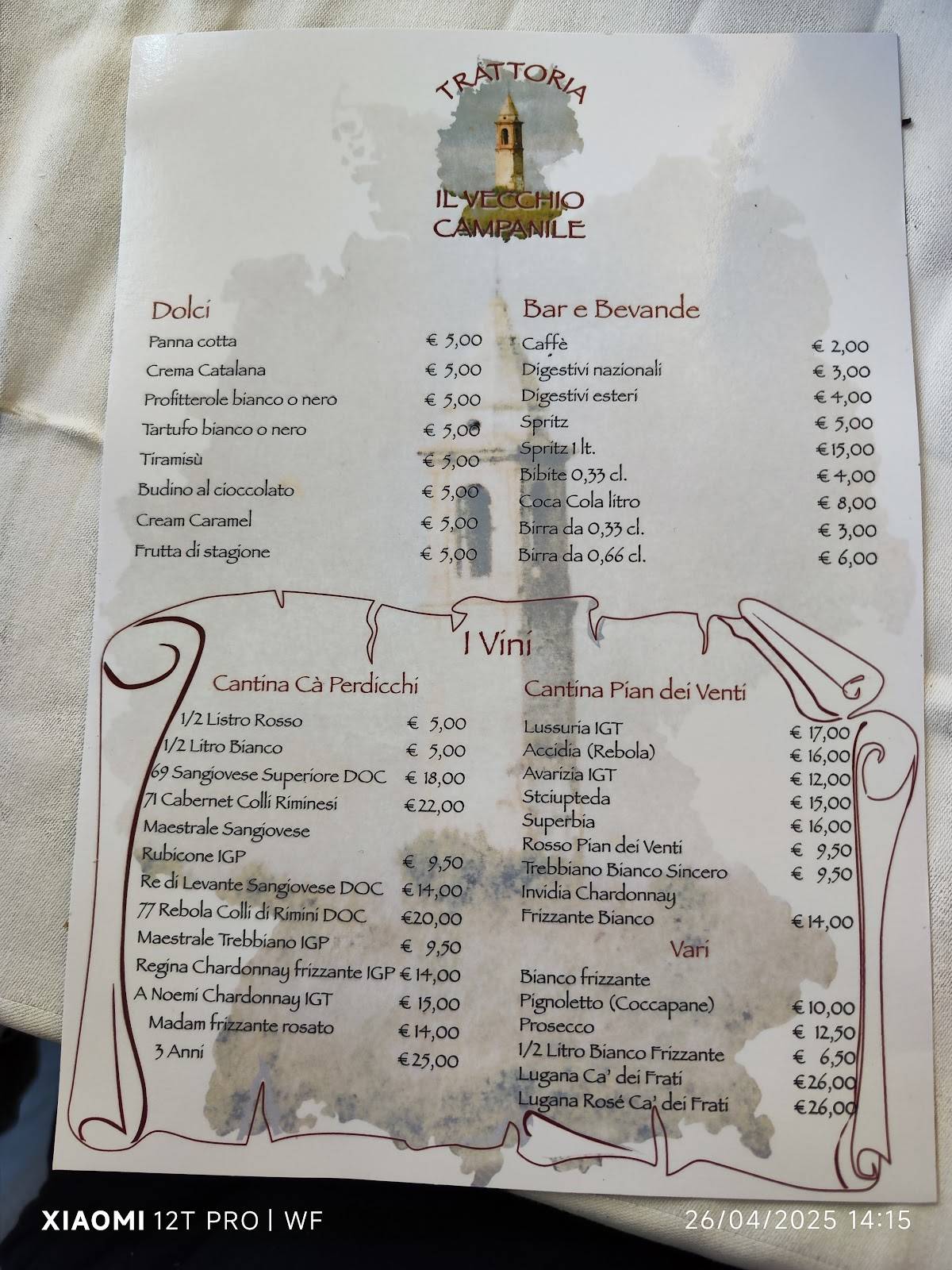 Menu di Trattoria Il Vecchio Campanile 