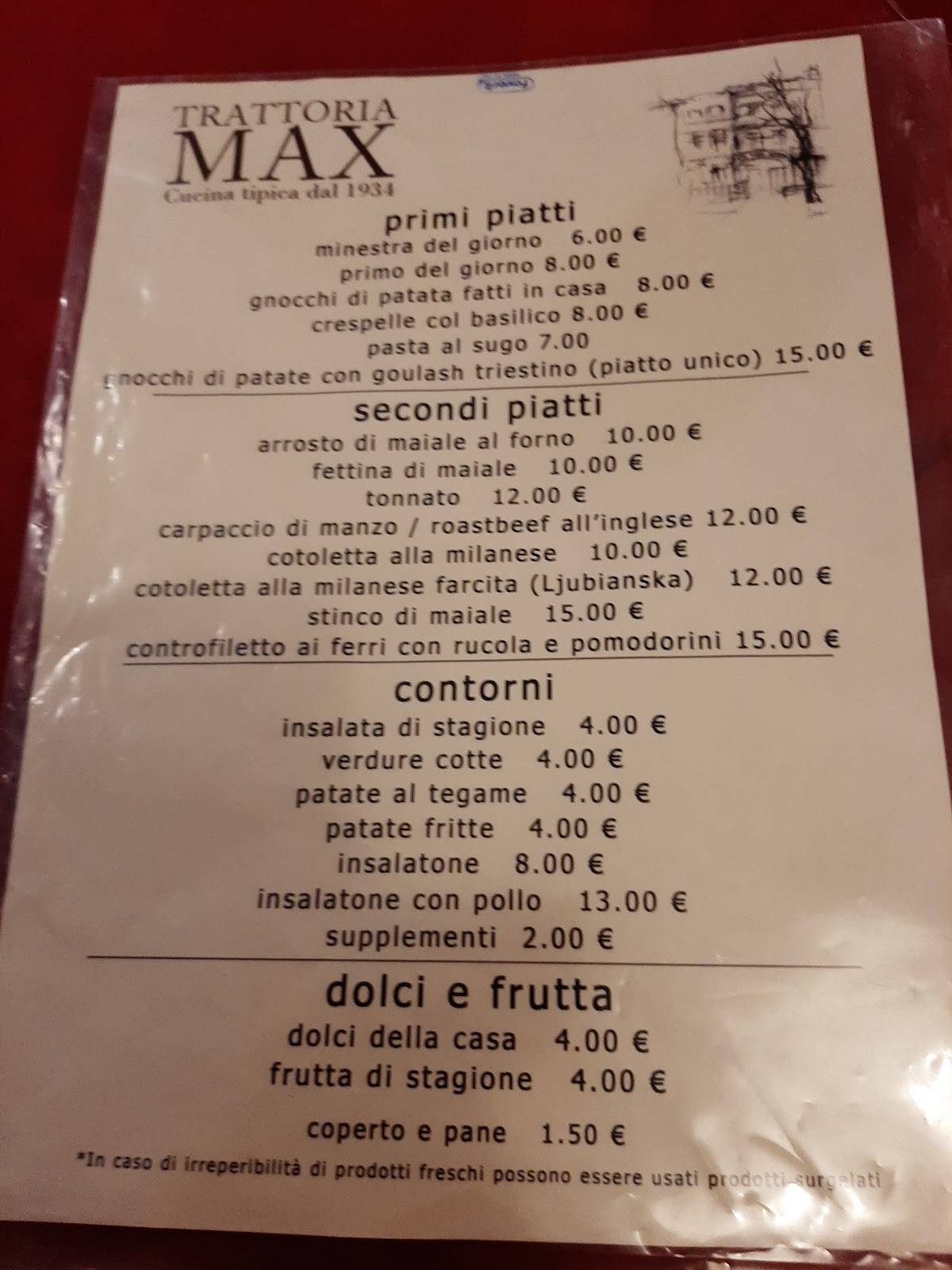 Menu di Trattoria Max Trieste 