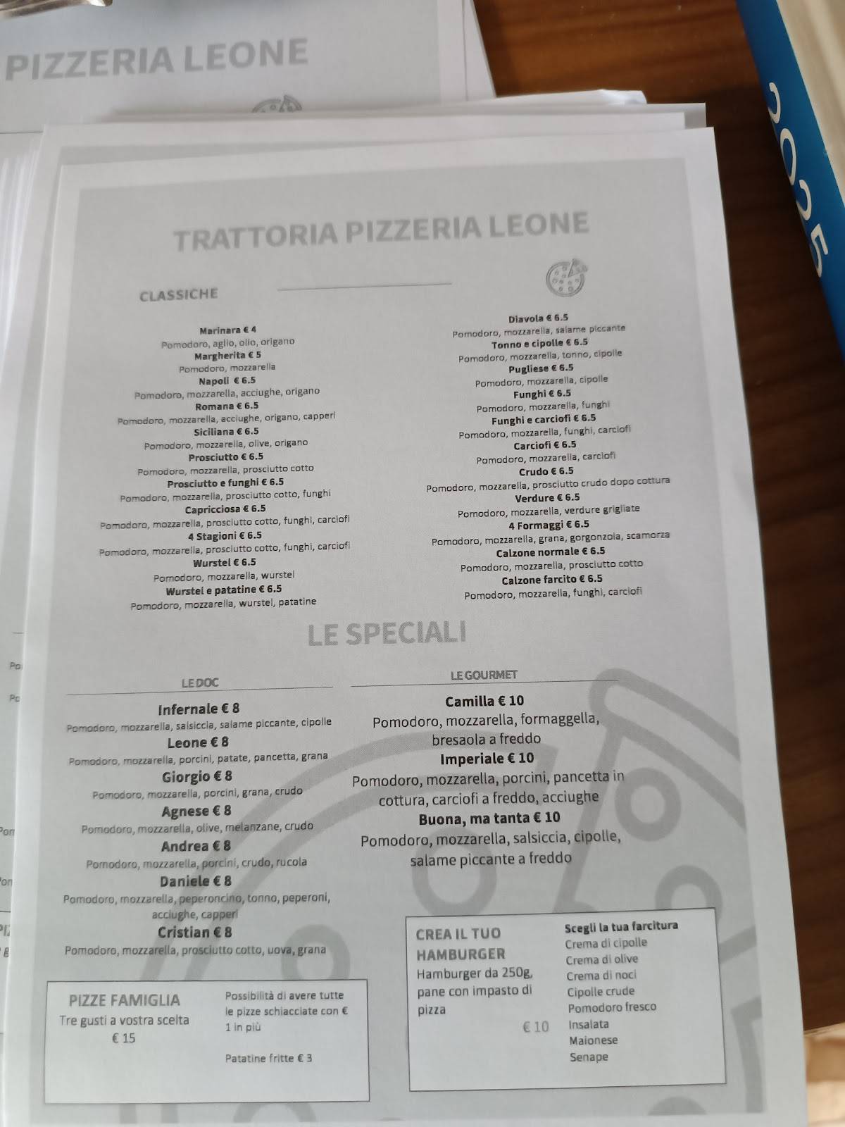 Menu di Trattoria Pizzeria Leone 