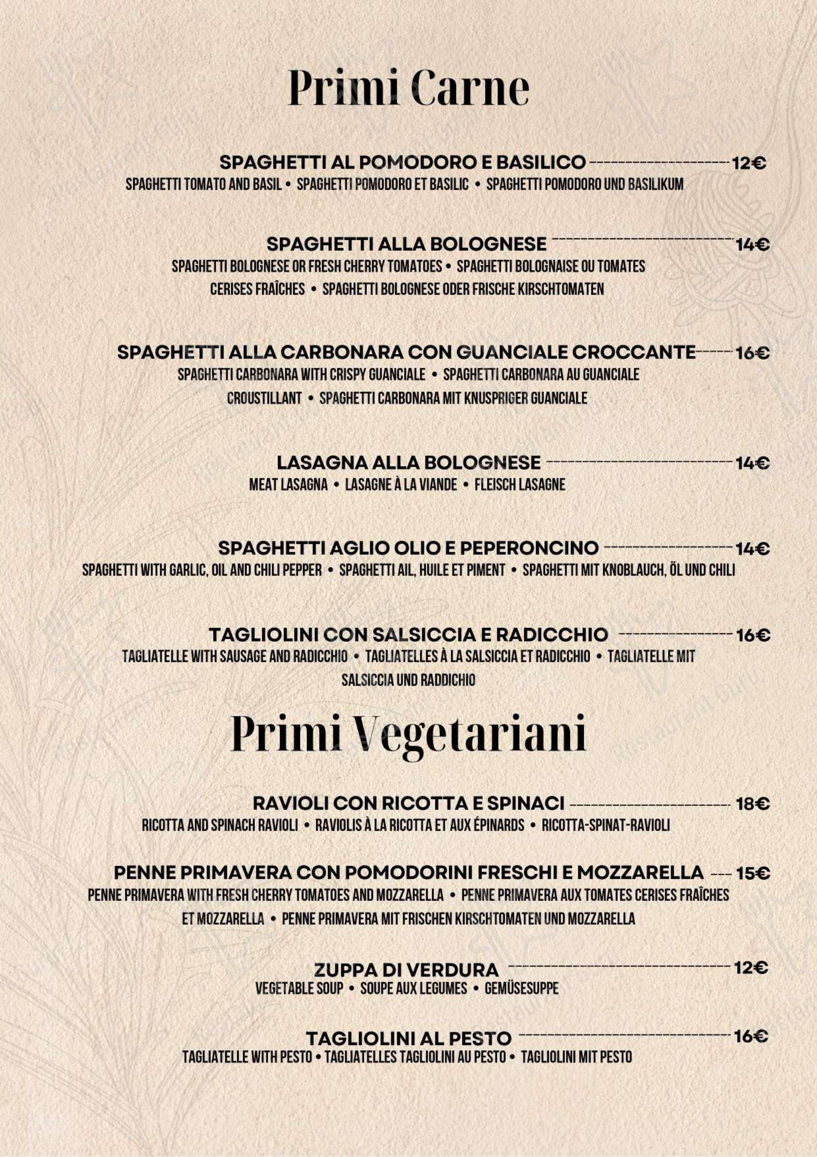 Menu di Trattoria Rialto Novo - Menu bar