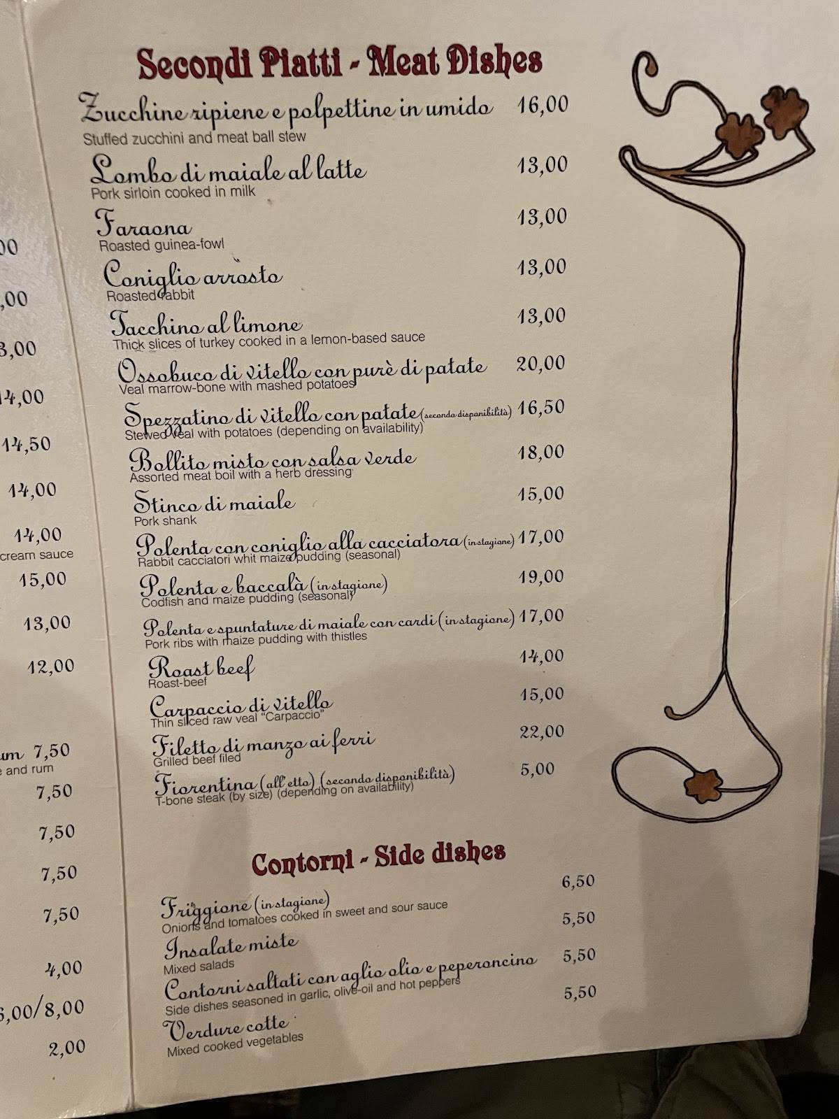 Menu di Trattoria Serghei 