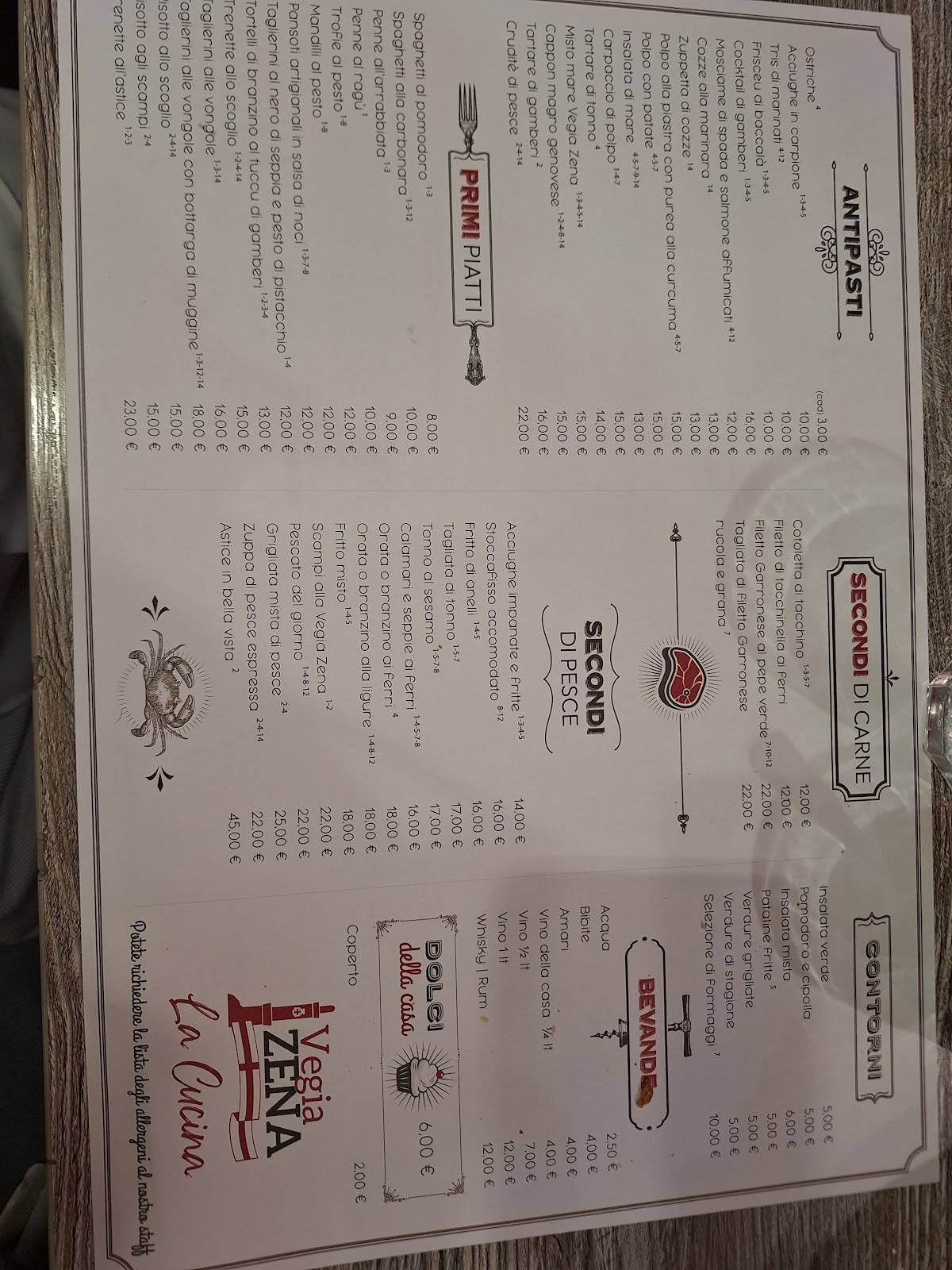 Menu di Trattoria Vegia Zena 