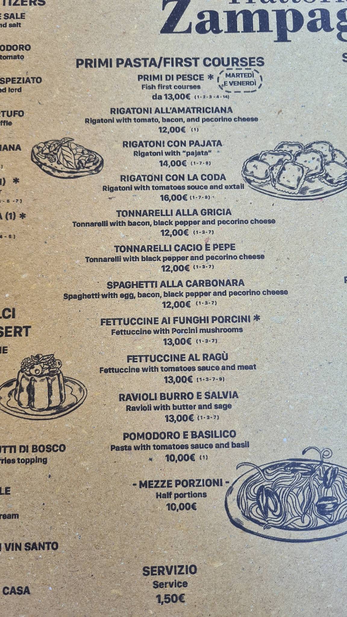 Menu di Trattoria Zampagna 