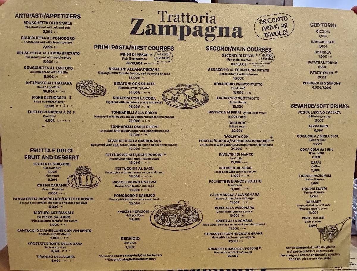 Menu di Trattoria Zampagna 