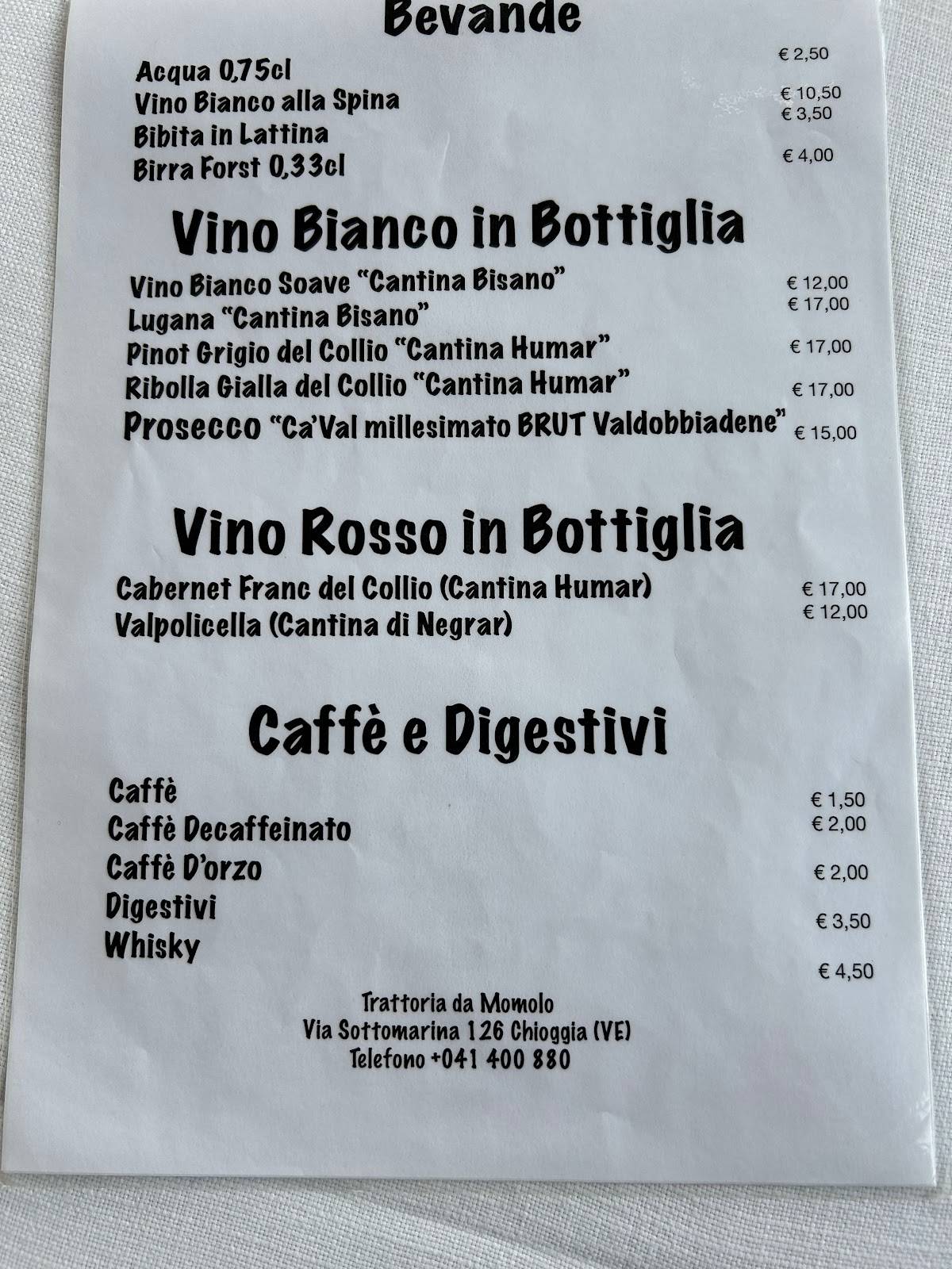 Menu di Trattoria da Momolo 