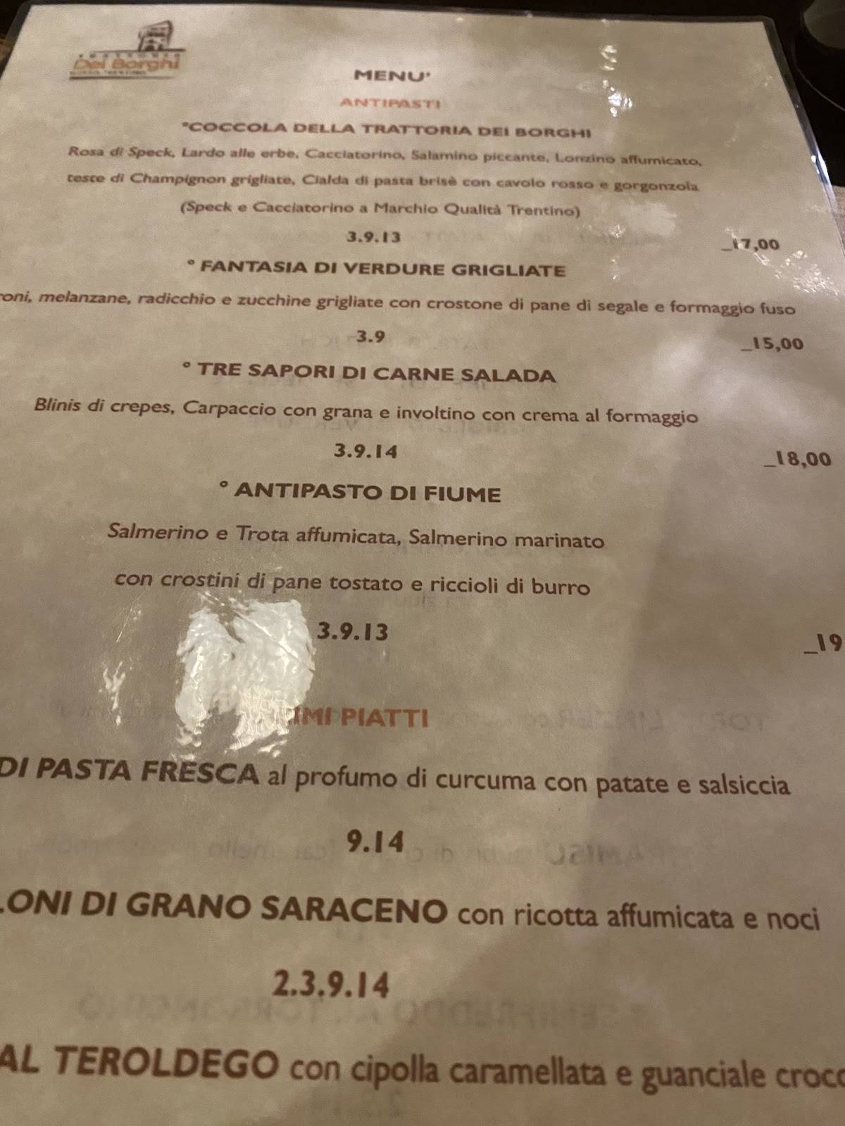 Menu di Trattoria dei Borghi 