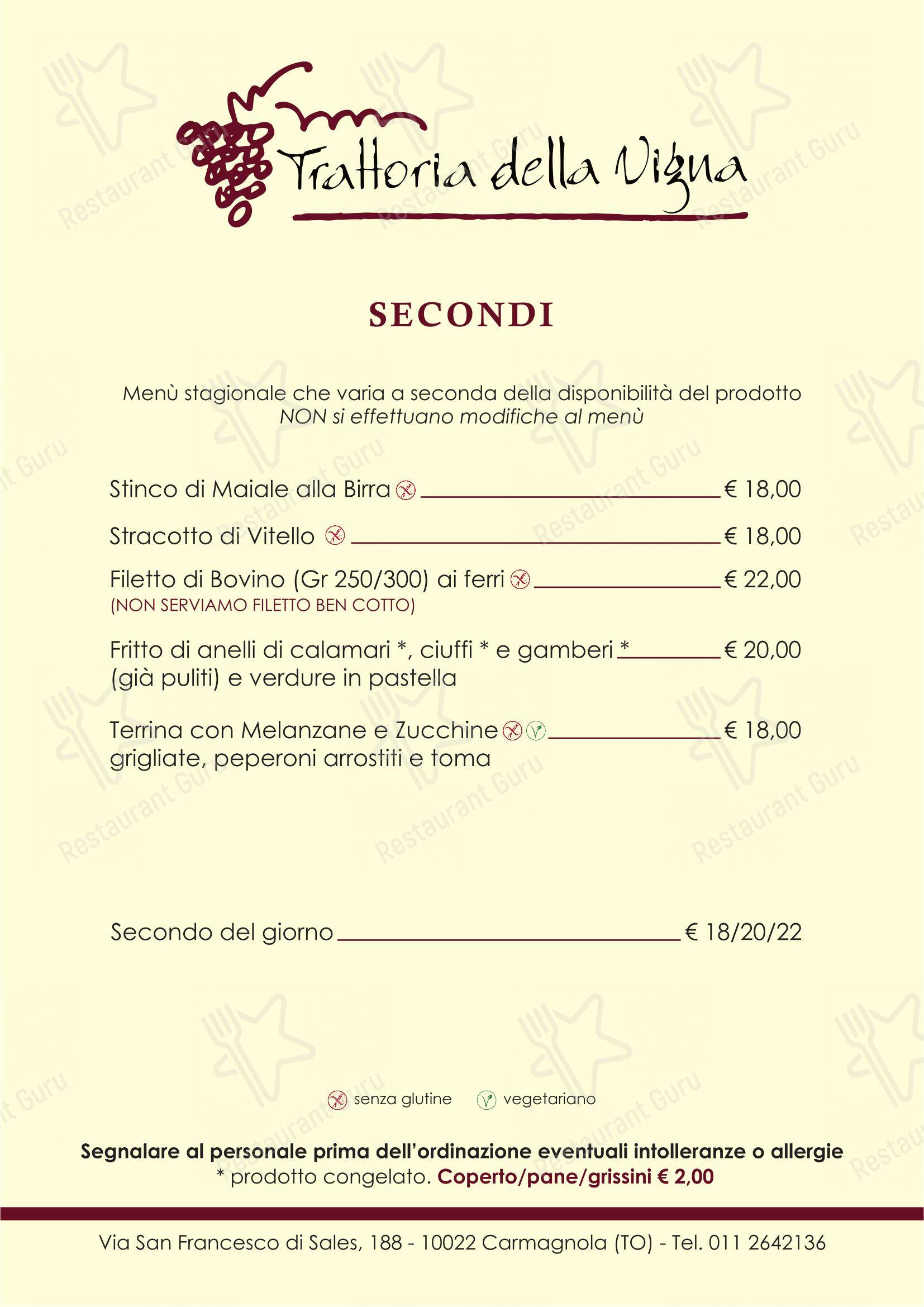 Trattoria della Vigna in Carmagnola - Menu bar