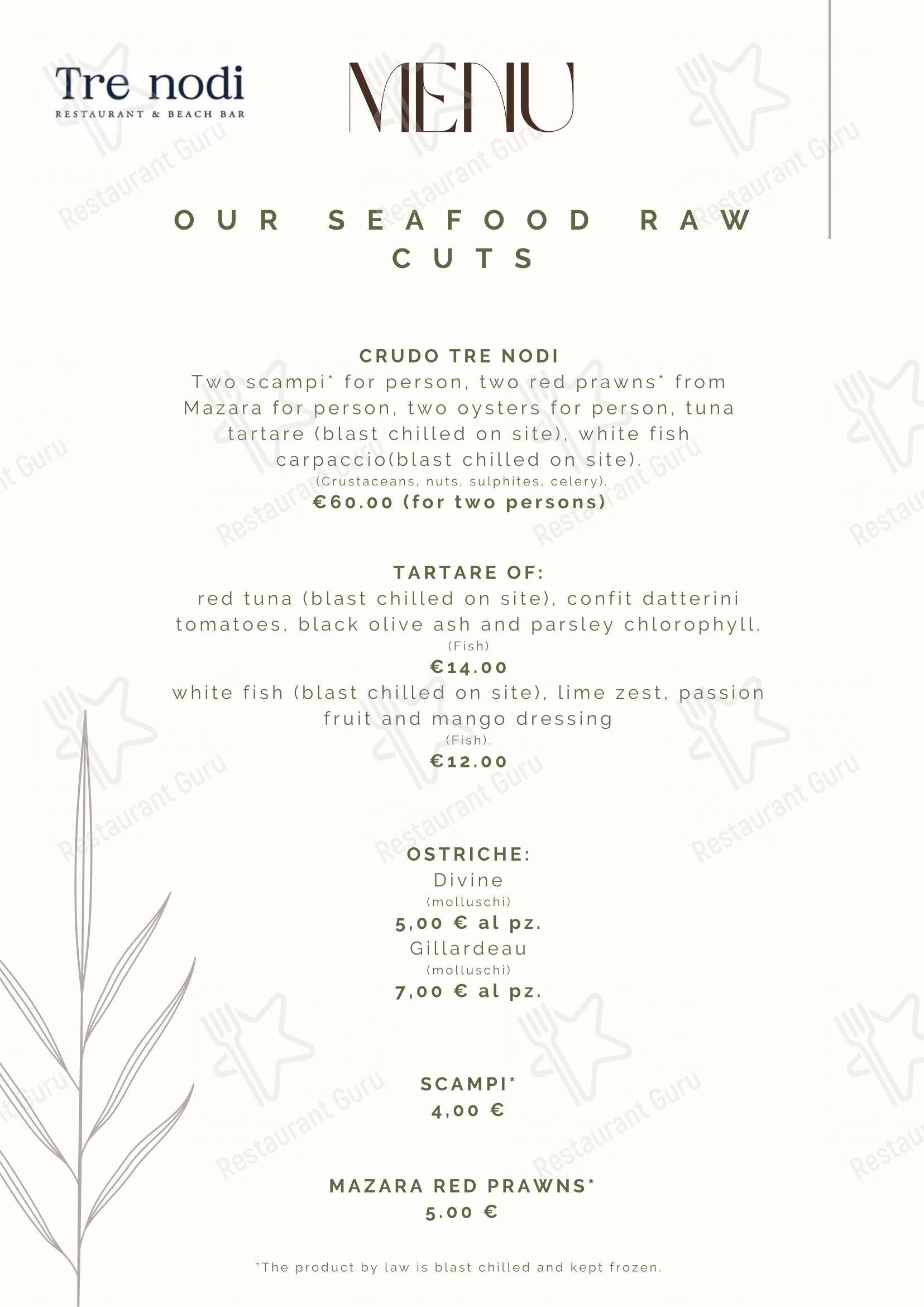 Menu bar per Tre Nodi Ristorante & Beach Bar in Fiumicino