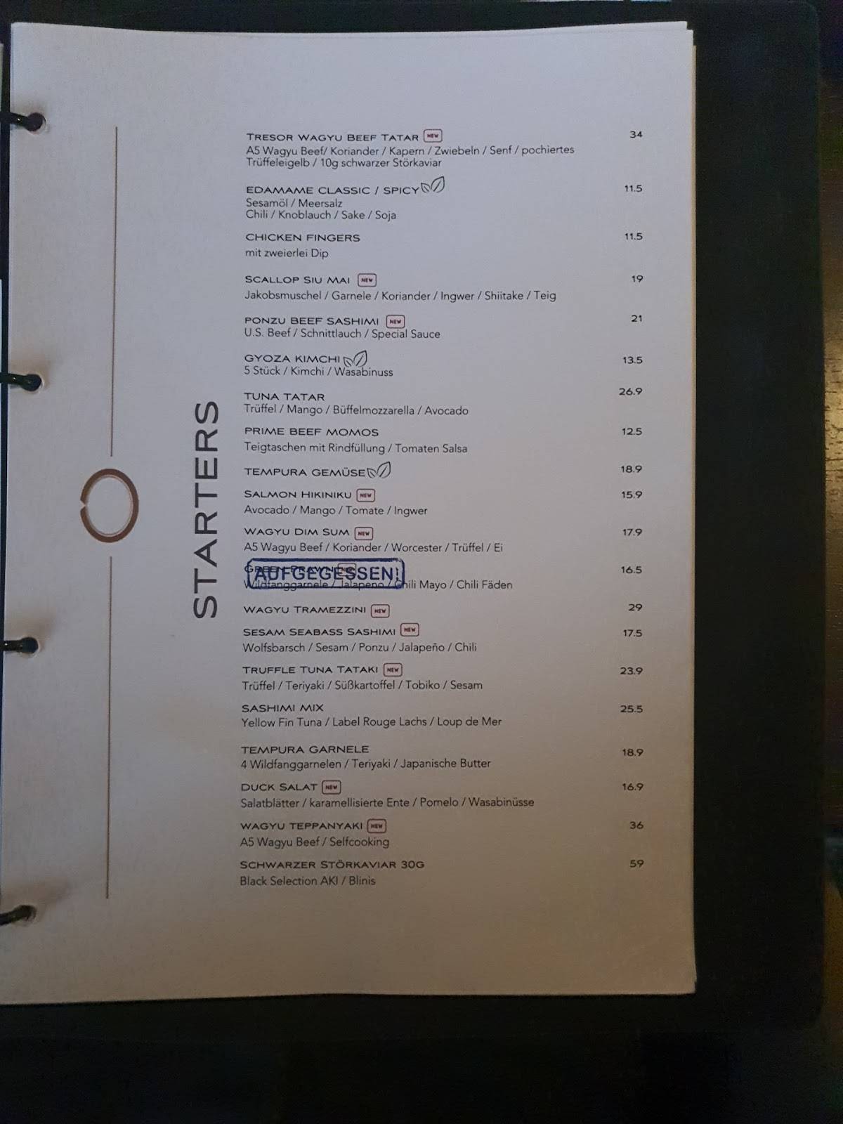 Menu de TresOr Restaurant & Bar