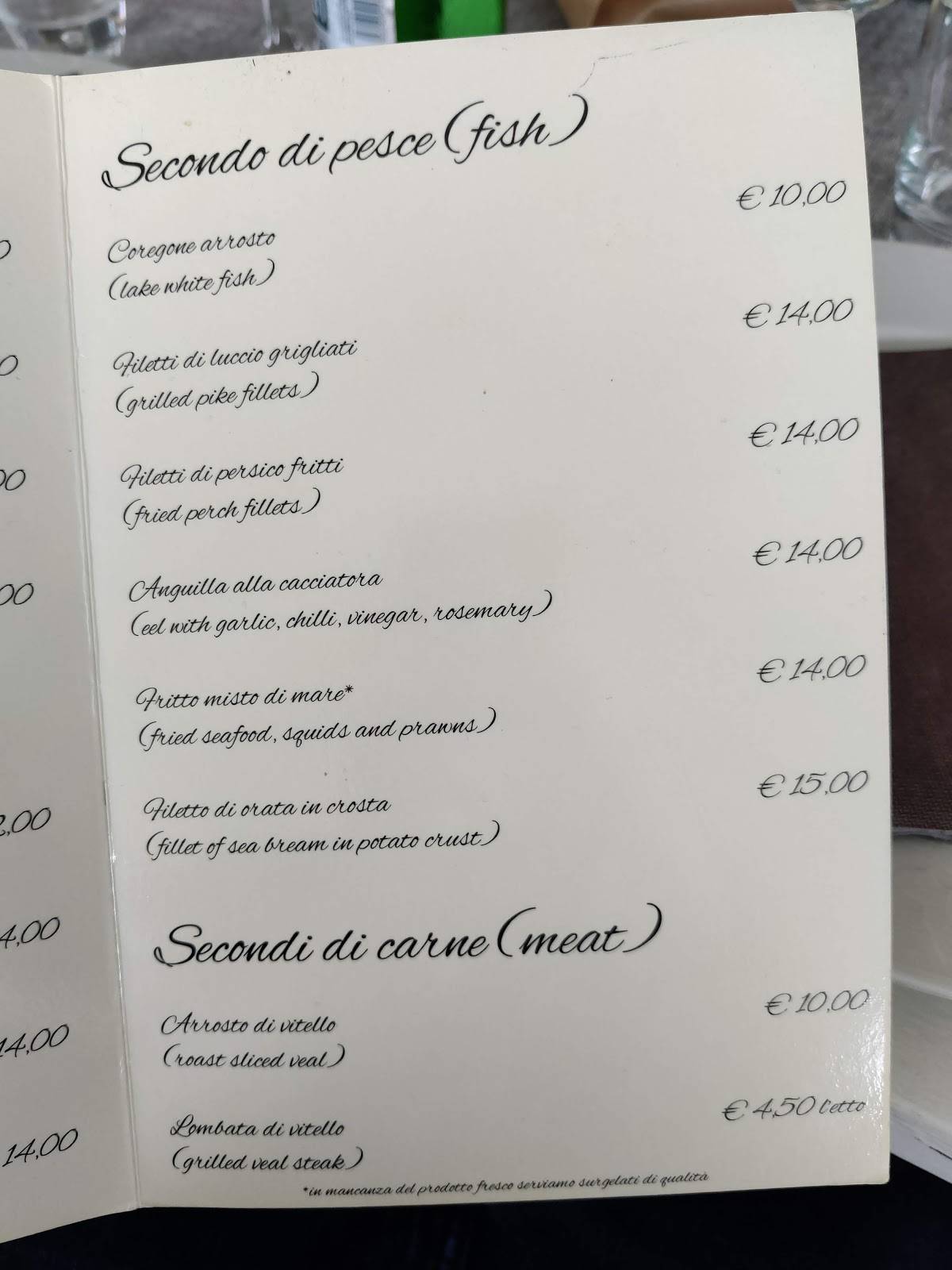 Menu di Ristorante "Al Capannone" Trevignano Romano 