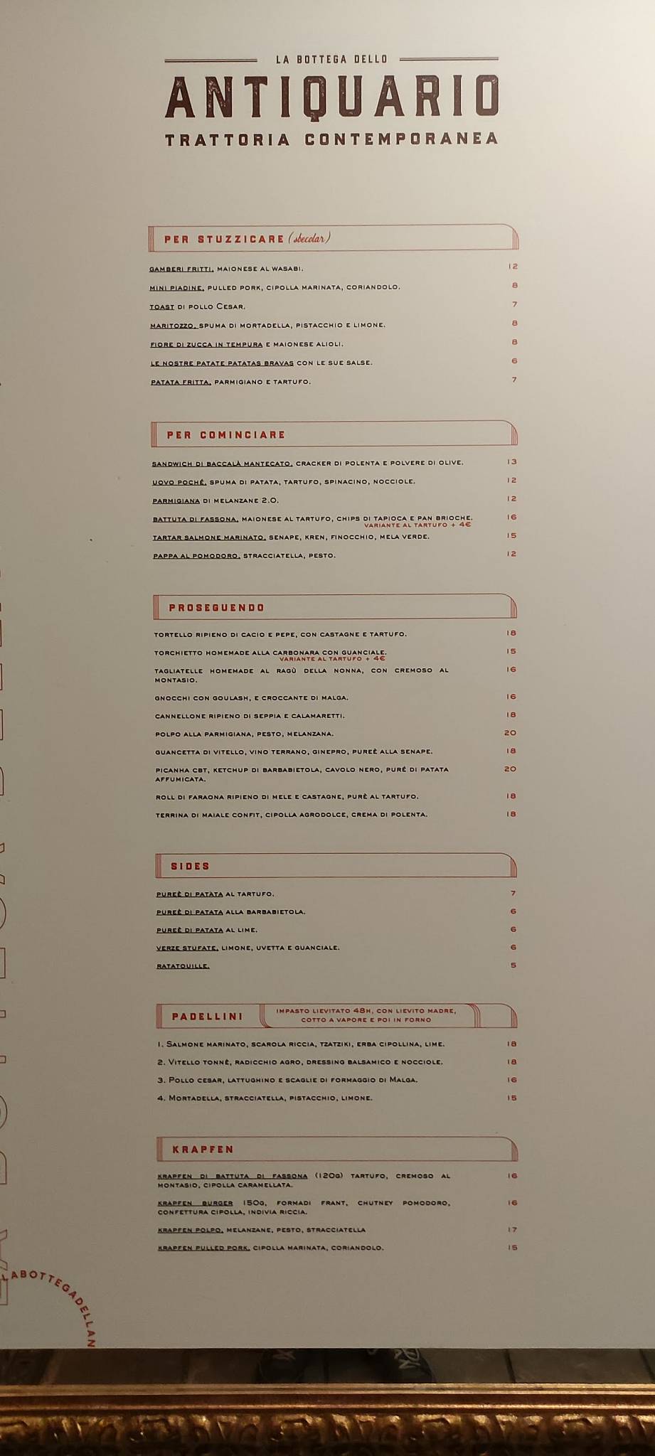 Menu Da Lantiquario Ristorante Trieste