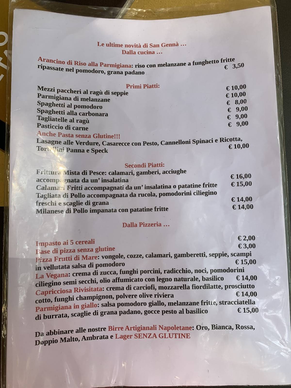 Menu di San Genna' Pizzeria Napoletana 