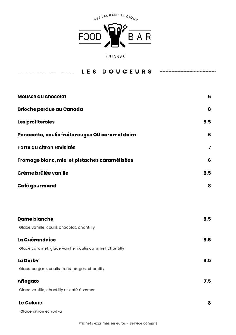 Menu de FOOD BAR