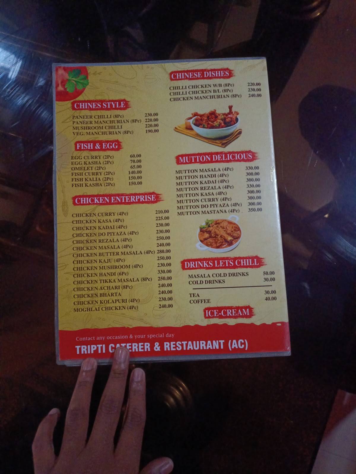 Tripti Restaurant menu
