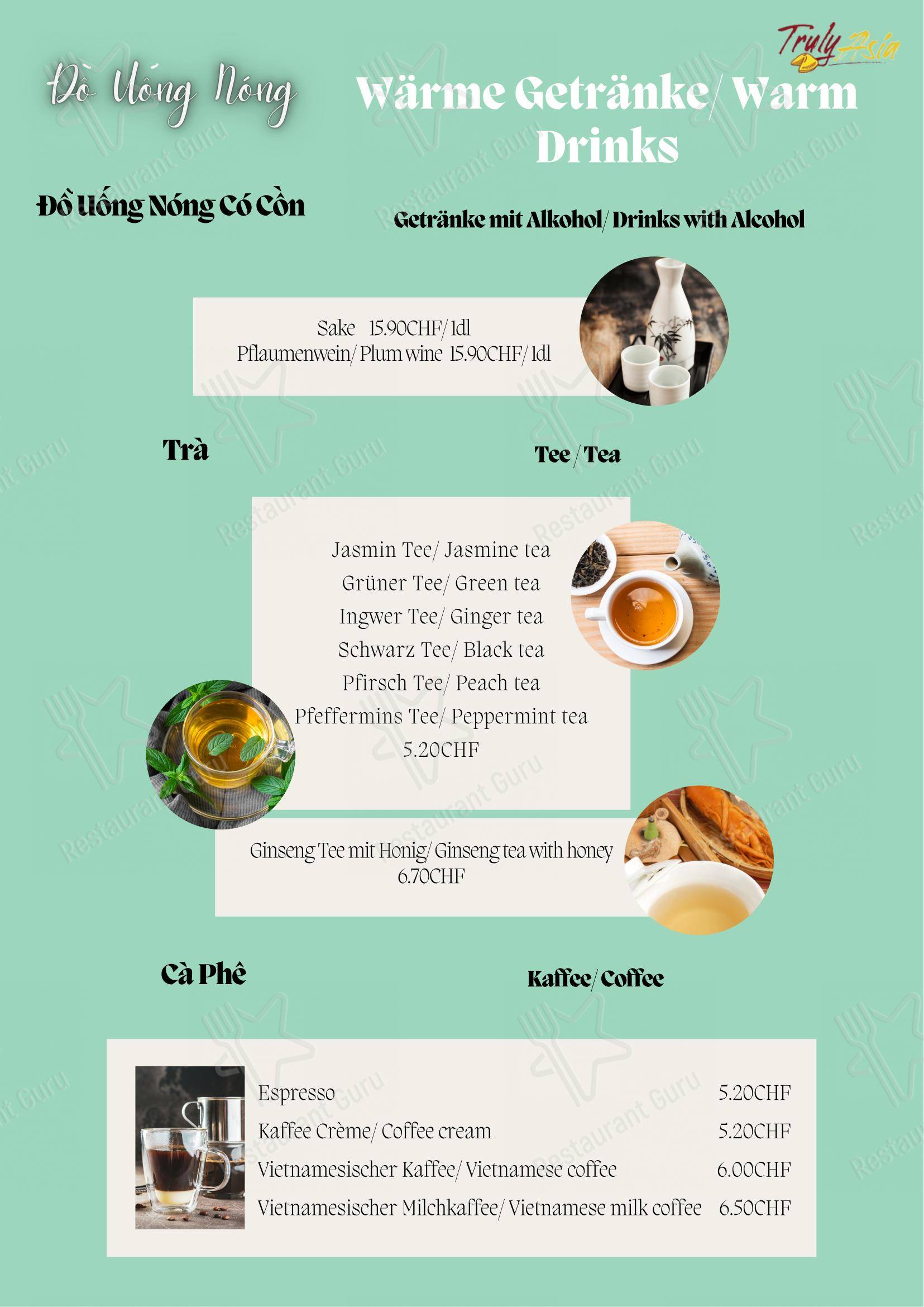 Truly Asia in Interlaken - Menu