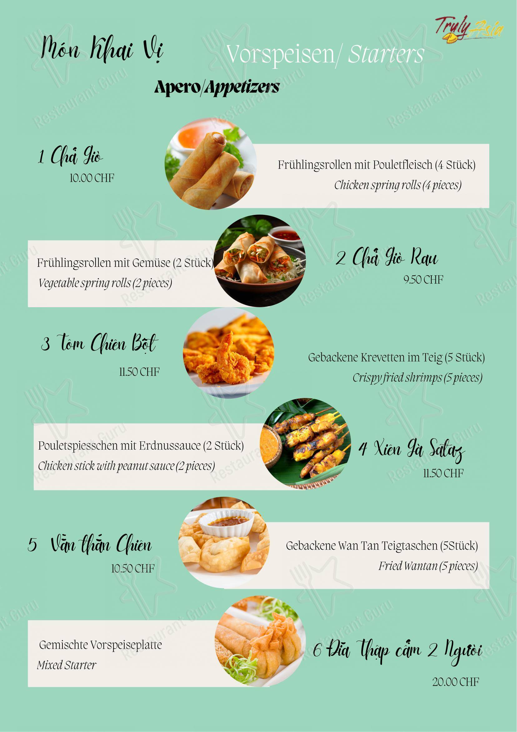 Menu per Truly Asia ristorante