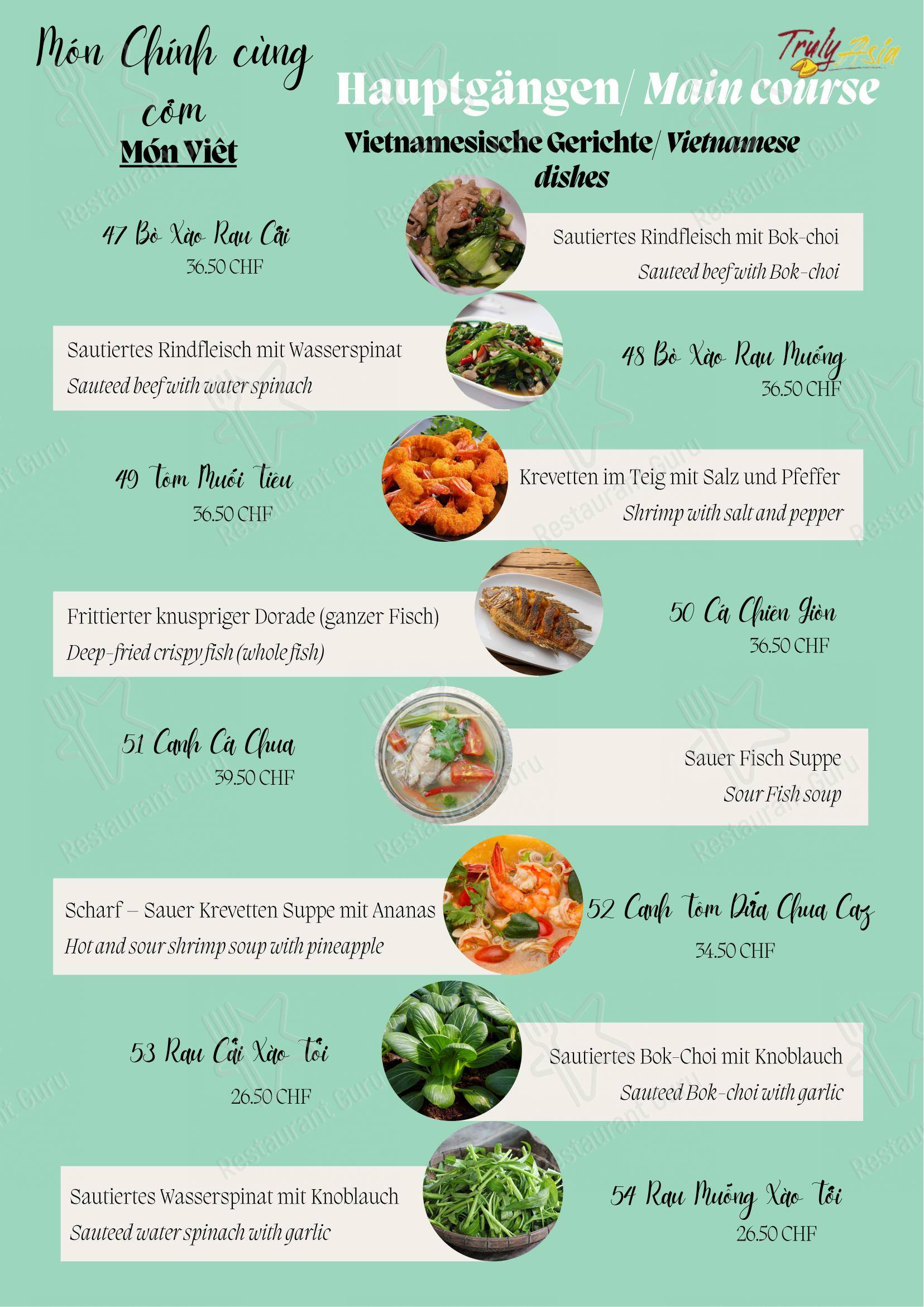 Truly Asia in Interlaken - Menu