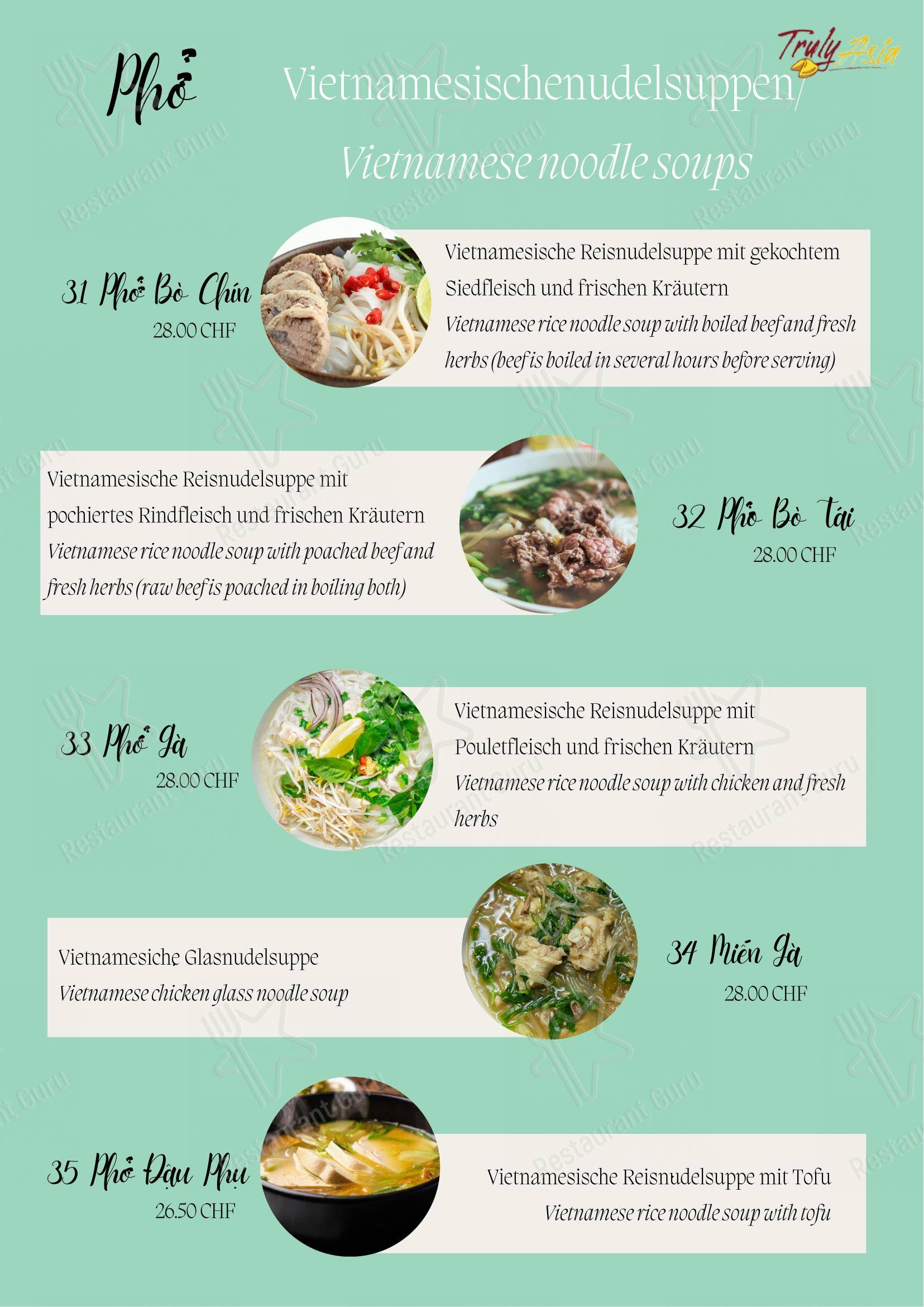 Menu per Truly Asia in Interlaken