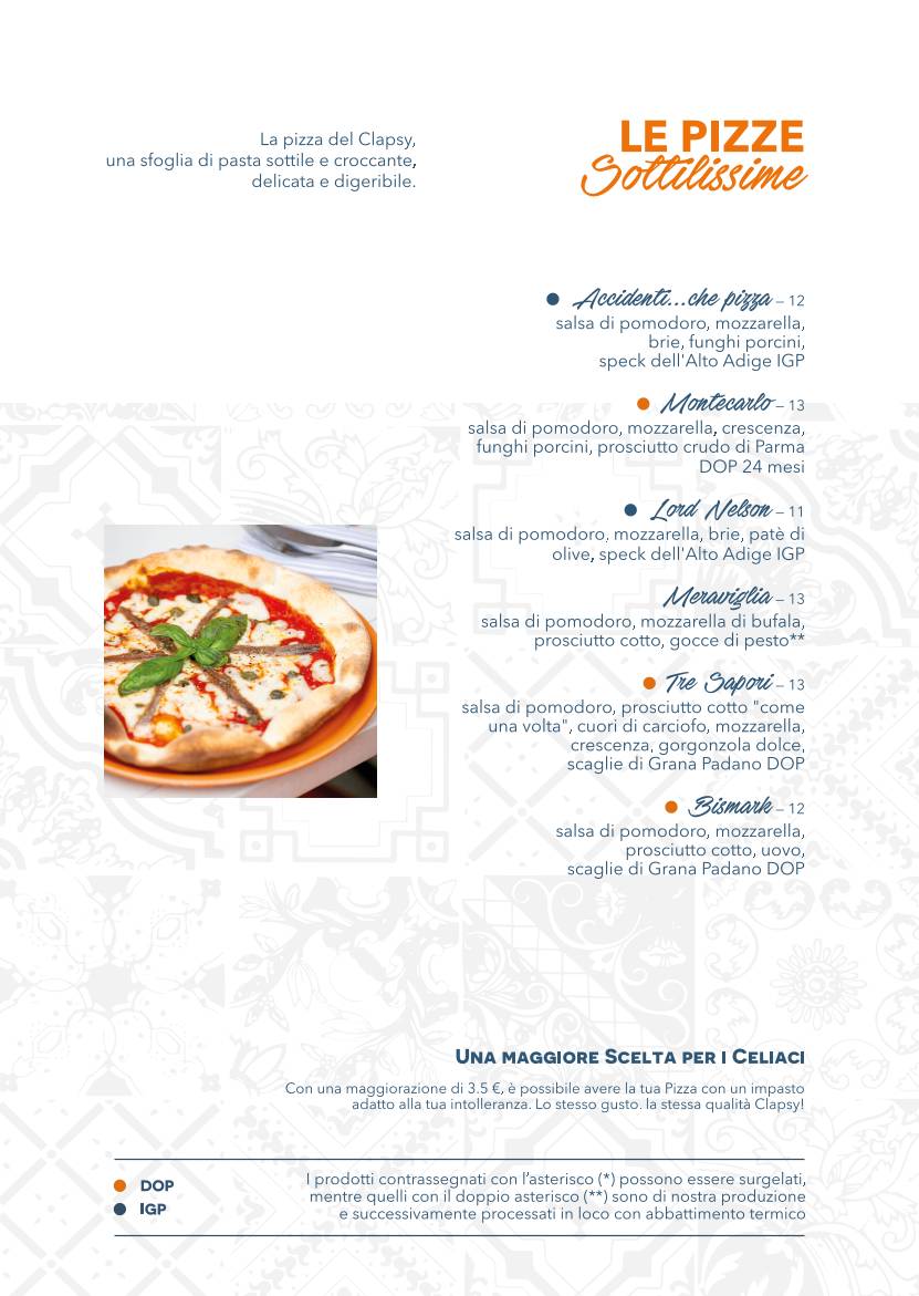 Menu di Clapsy Torino 
