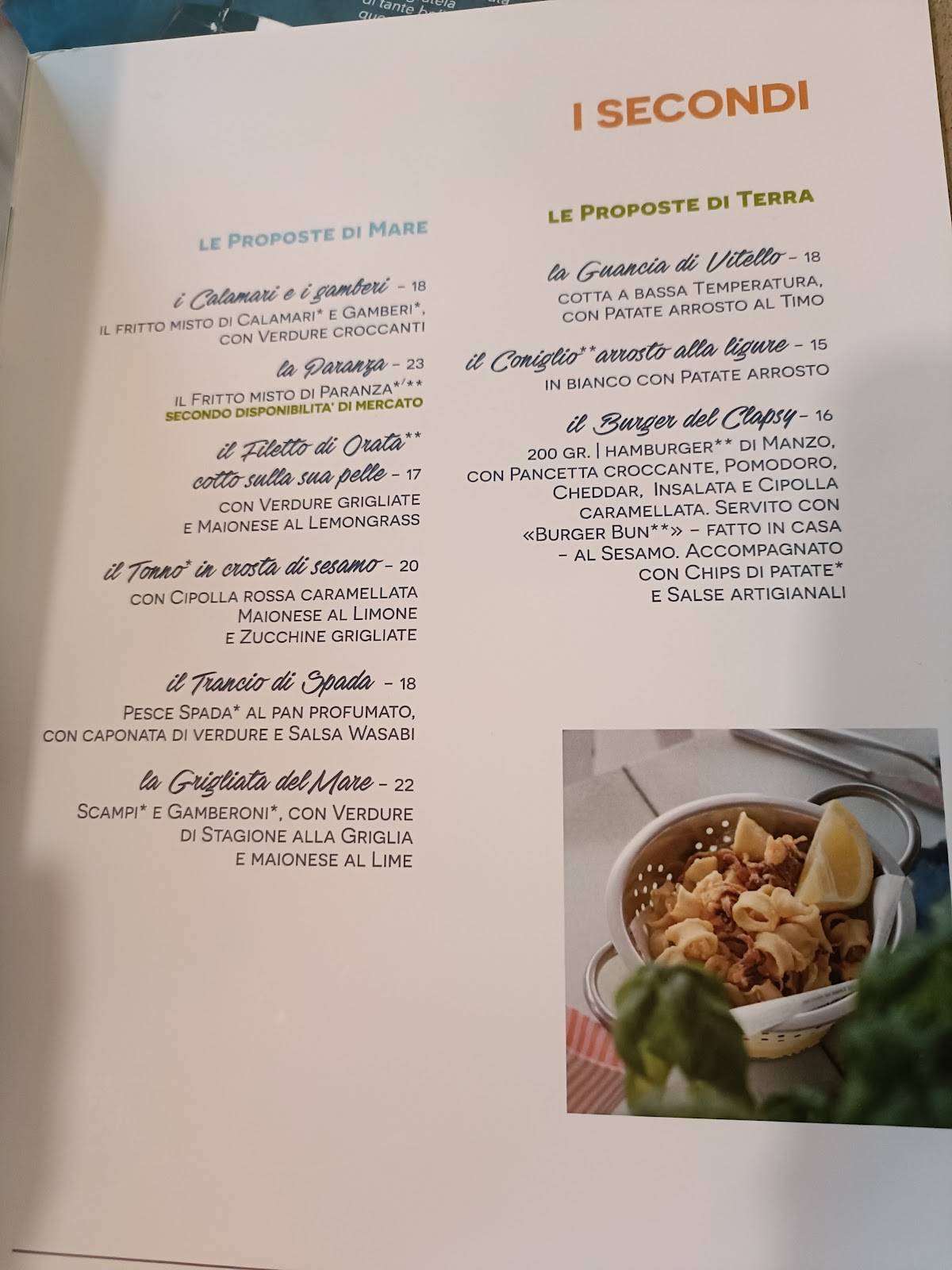 Menu di Clapsy Torino 