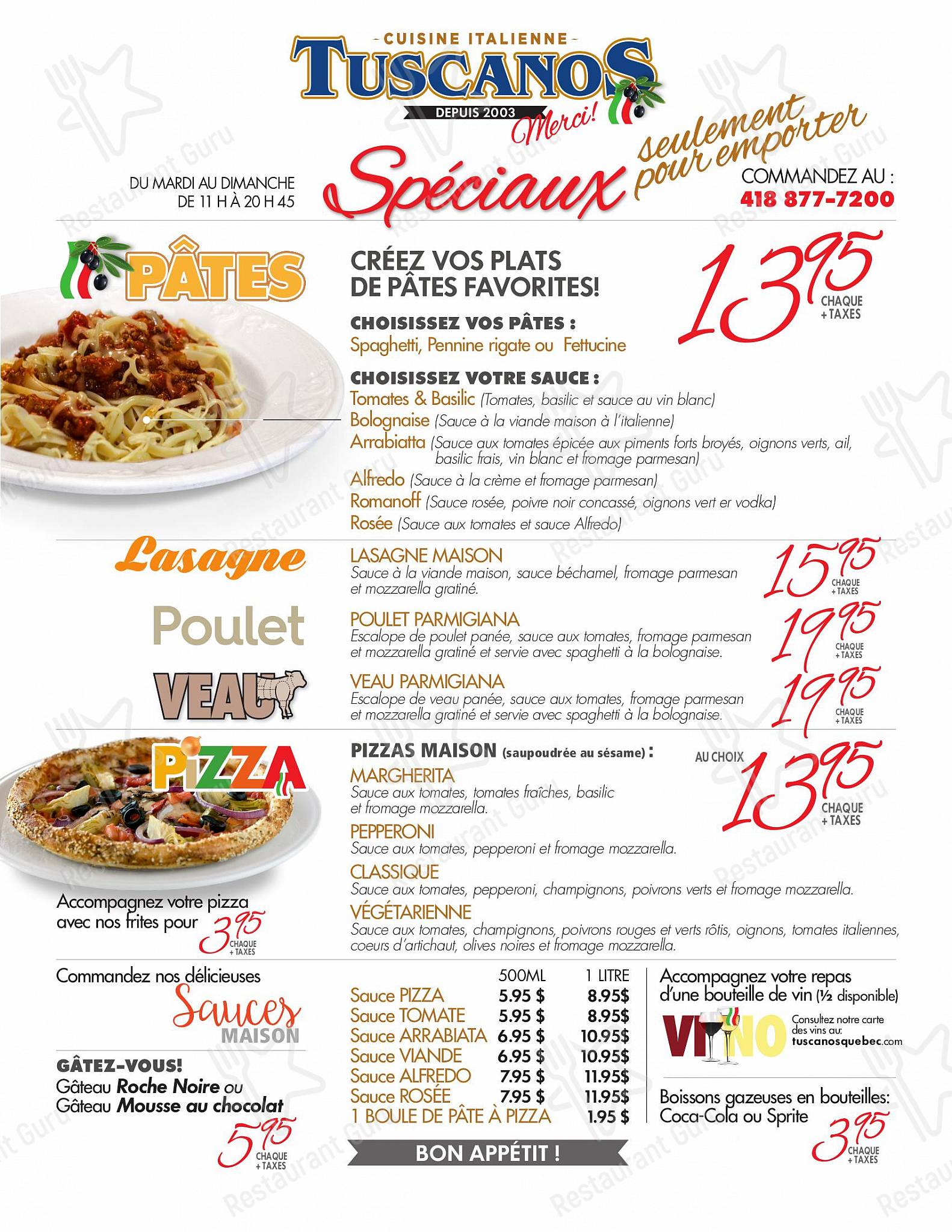 Menu pour Restaurant Tuscanos - Buffet Menu