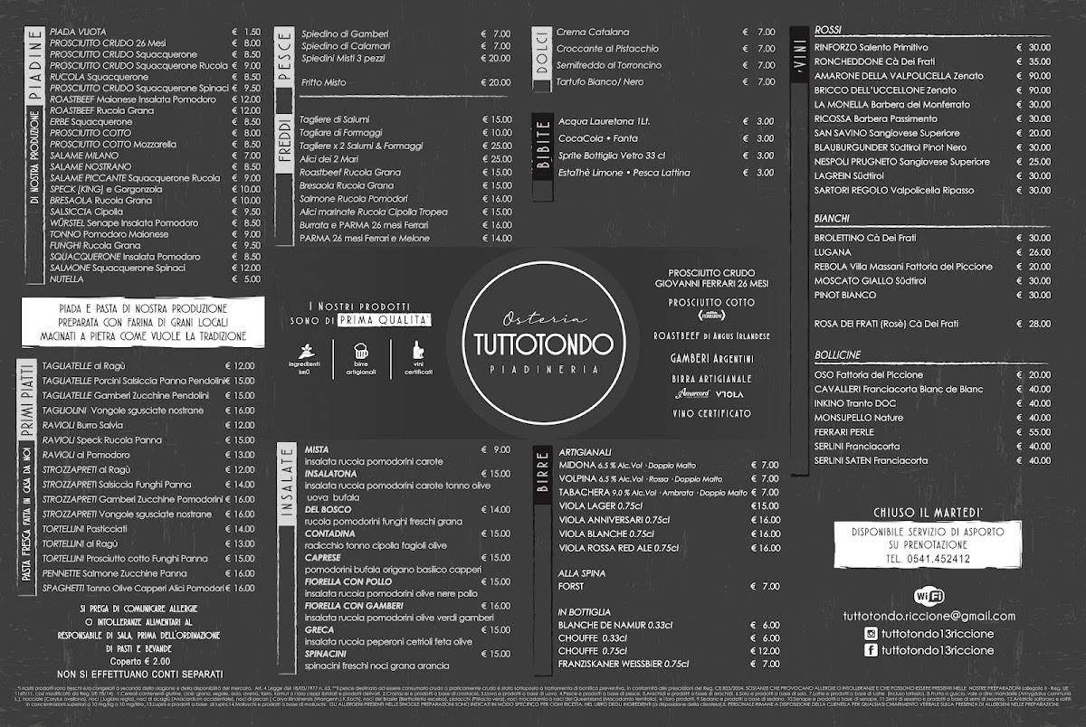 Menu di TuttoTondo Osteria Piadineria 