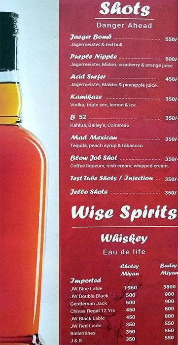 Twenty Nine All day Dining menu