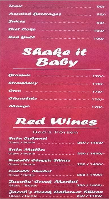 Twenty Nine All day Dining menu