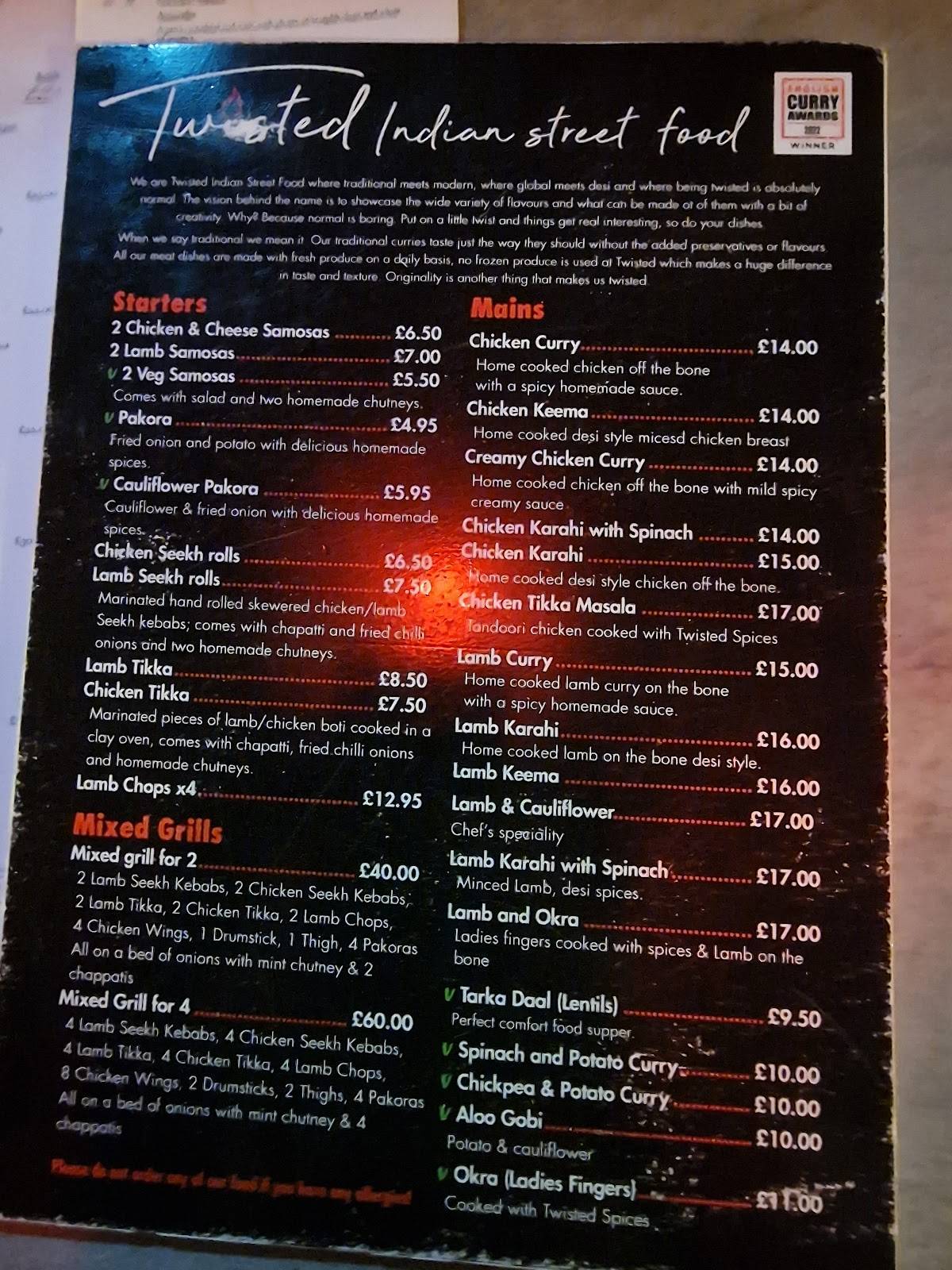 Menu at Twisted Indian street food blackpool restaurant, Blackpool, 15 ...