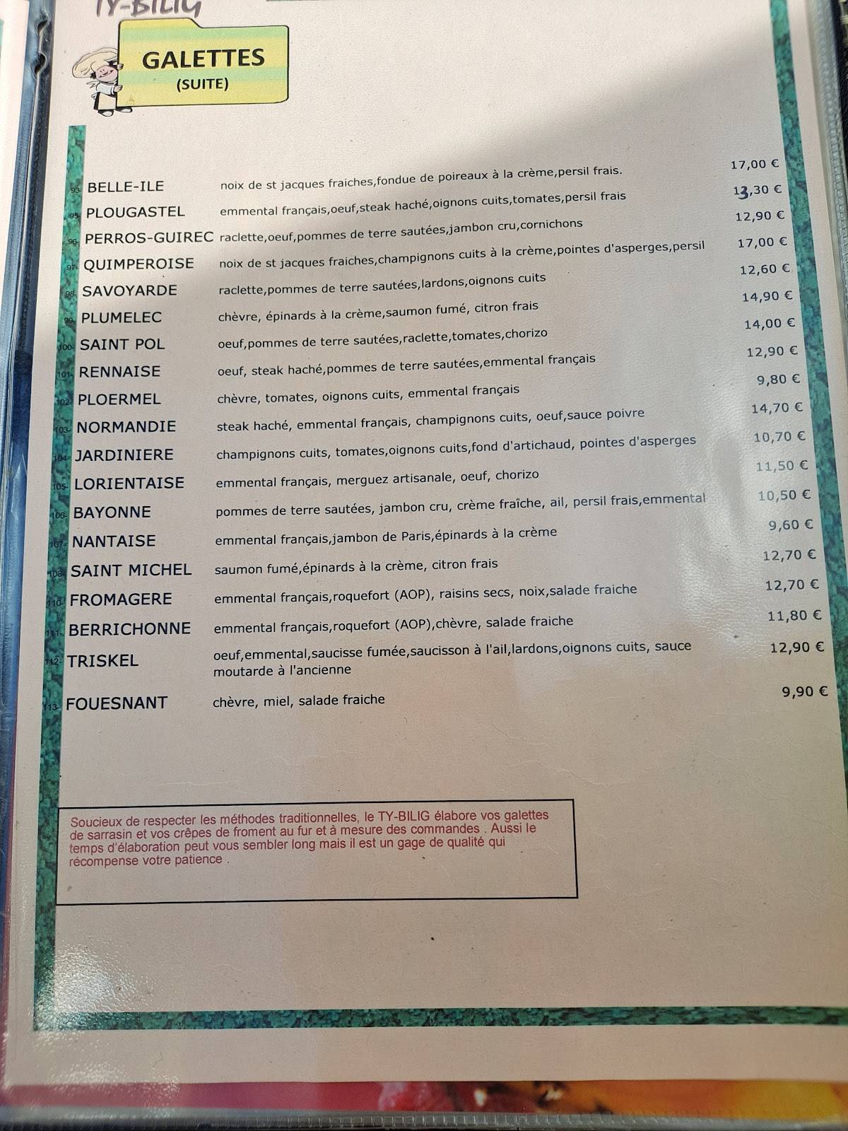 Menu de Ty Bilig