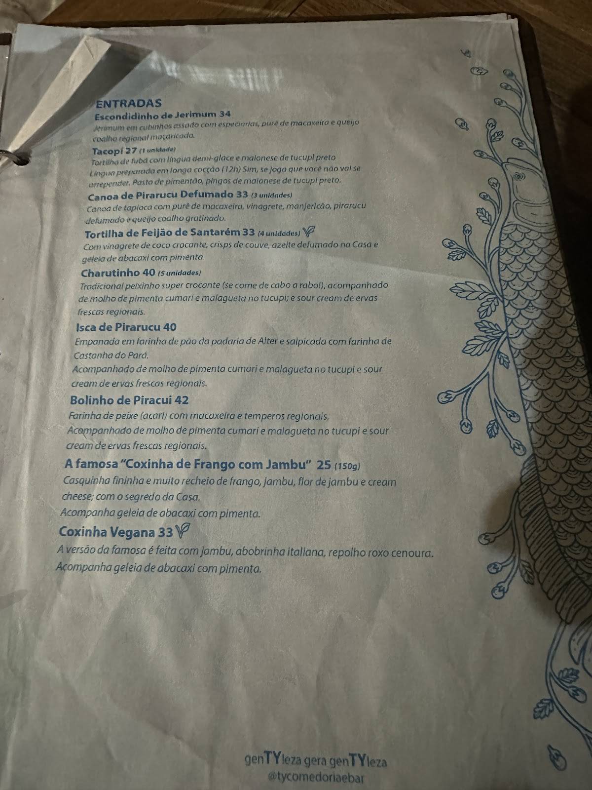 Ty Comedoria e Bar cardápio