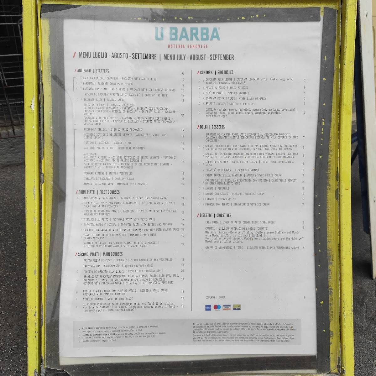 Menu di U Barba Osteria Genovese 