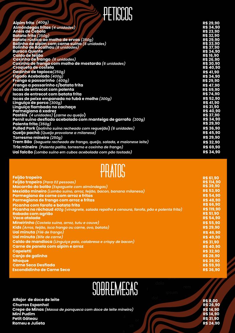 Uai Resto bar Mineiro cardápio