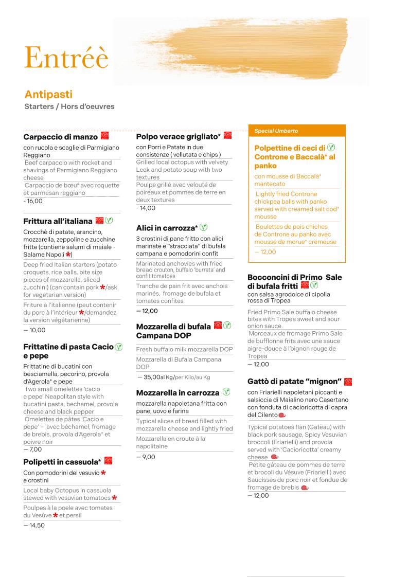 Menu de Umberto