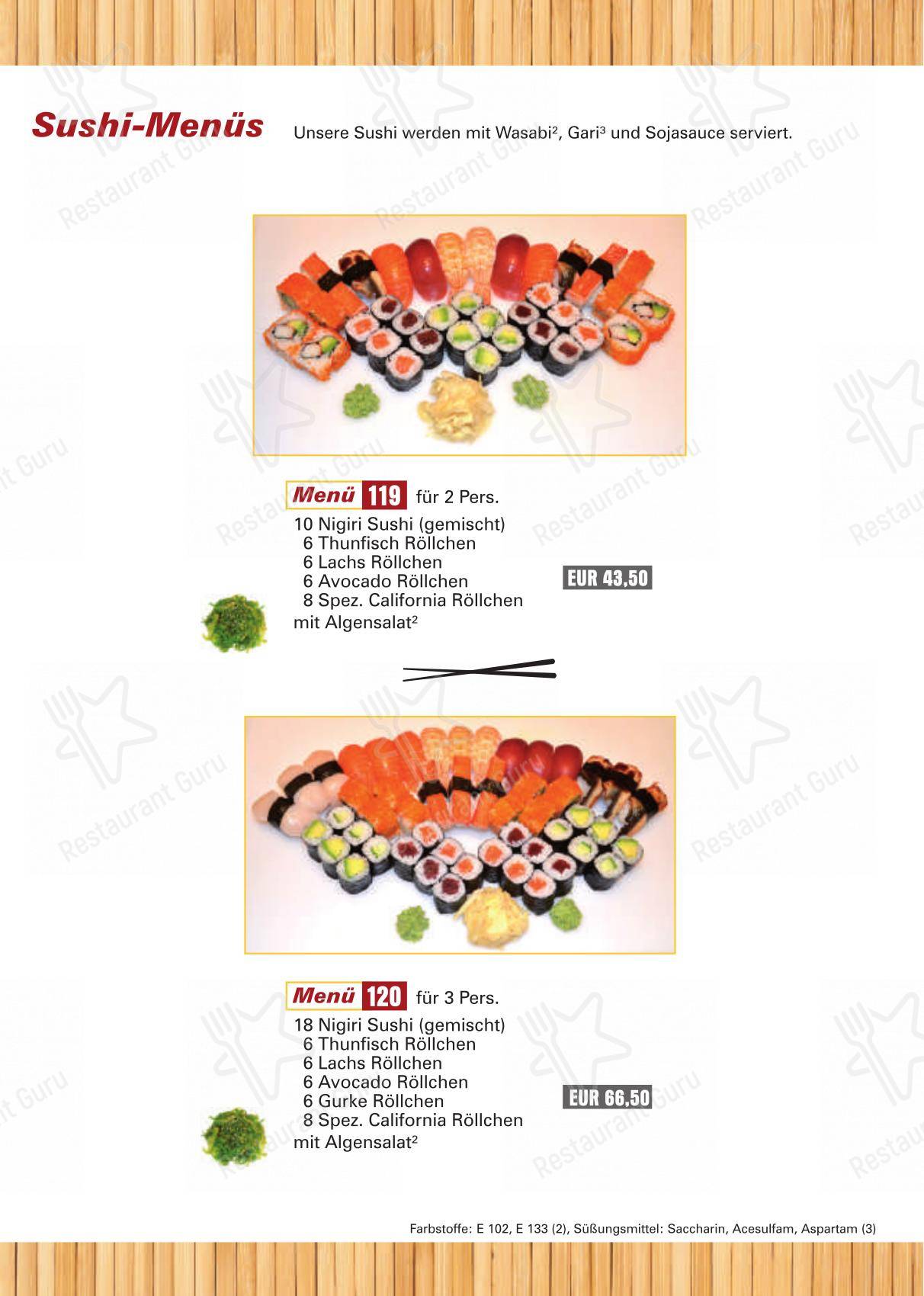 Menu pour Umeshu Sushibar & Takeaway restaurant
