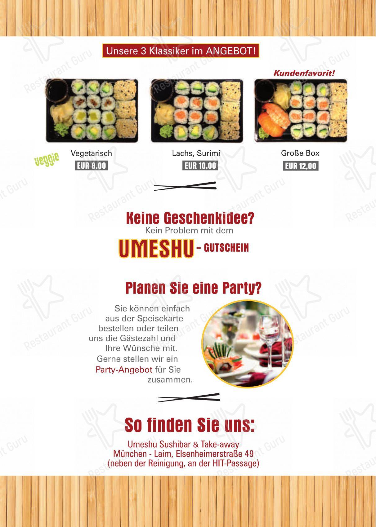 Menu pour Umeshu Sushibar & Takeaway dans Munich