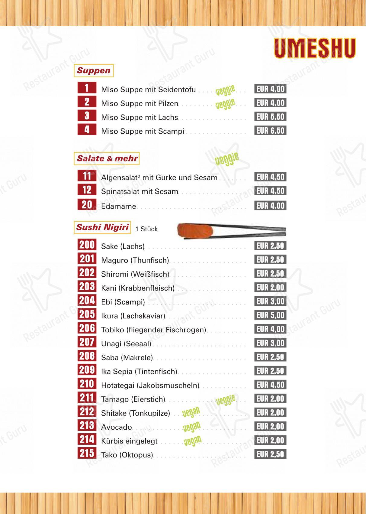 Menu pour Umeshu Sushibar & Takeaway dans Munich