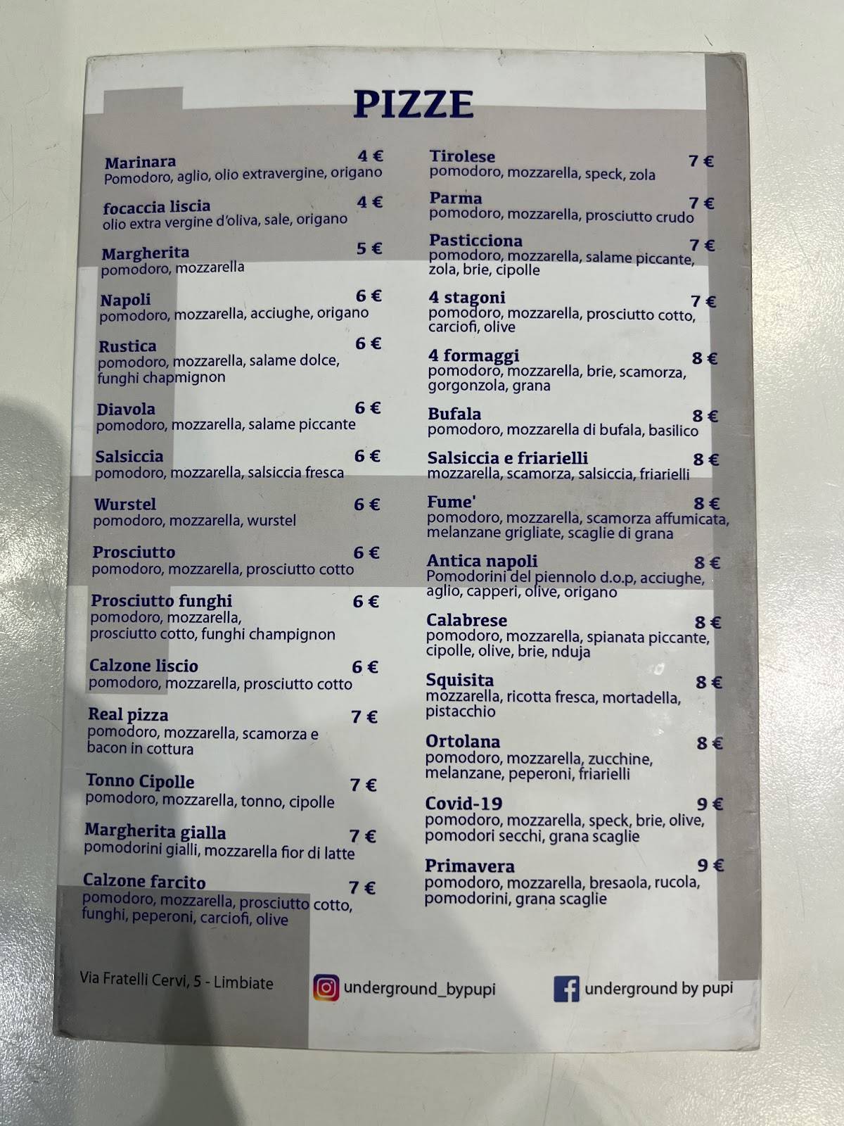 Menu di Underground by Pupi 