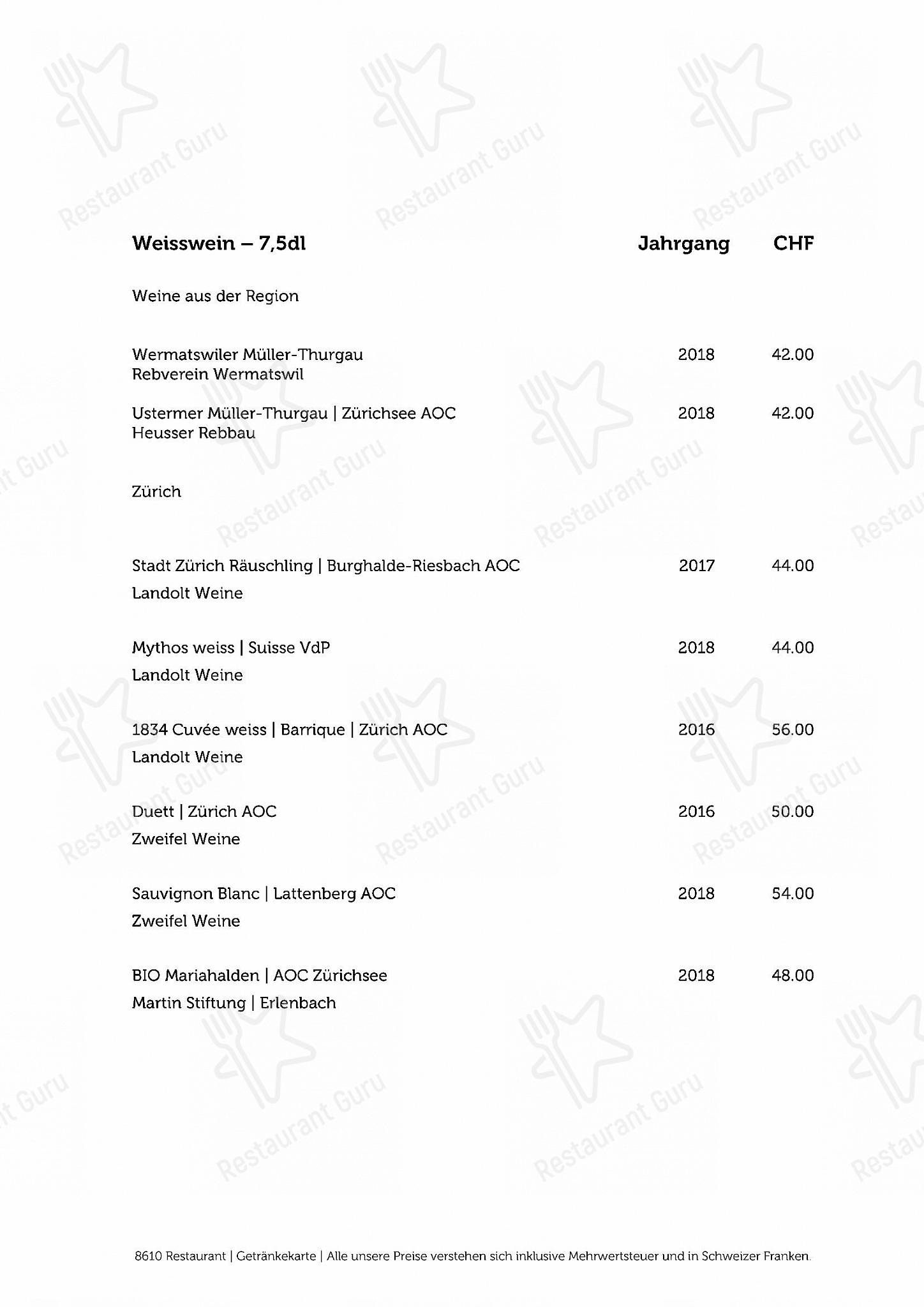 8610 Restaurant in Uster - Крафт меню
