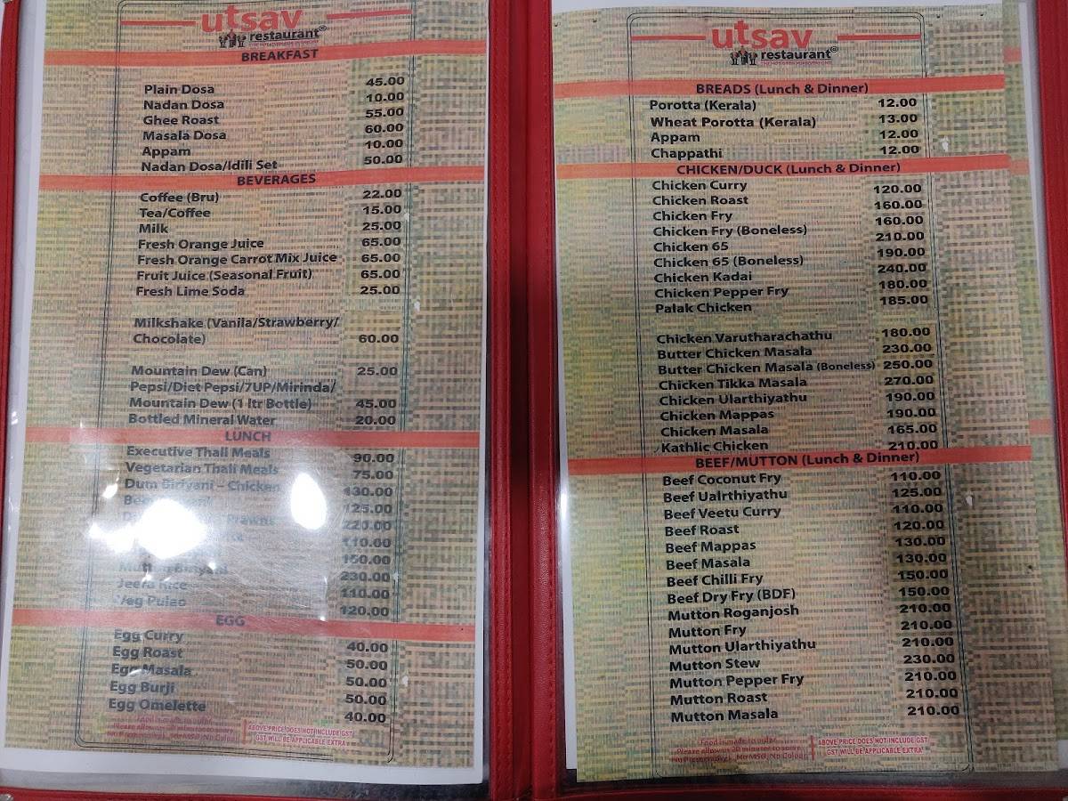 Utsav Restaurant menu