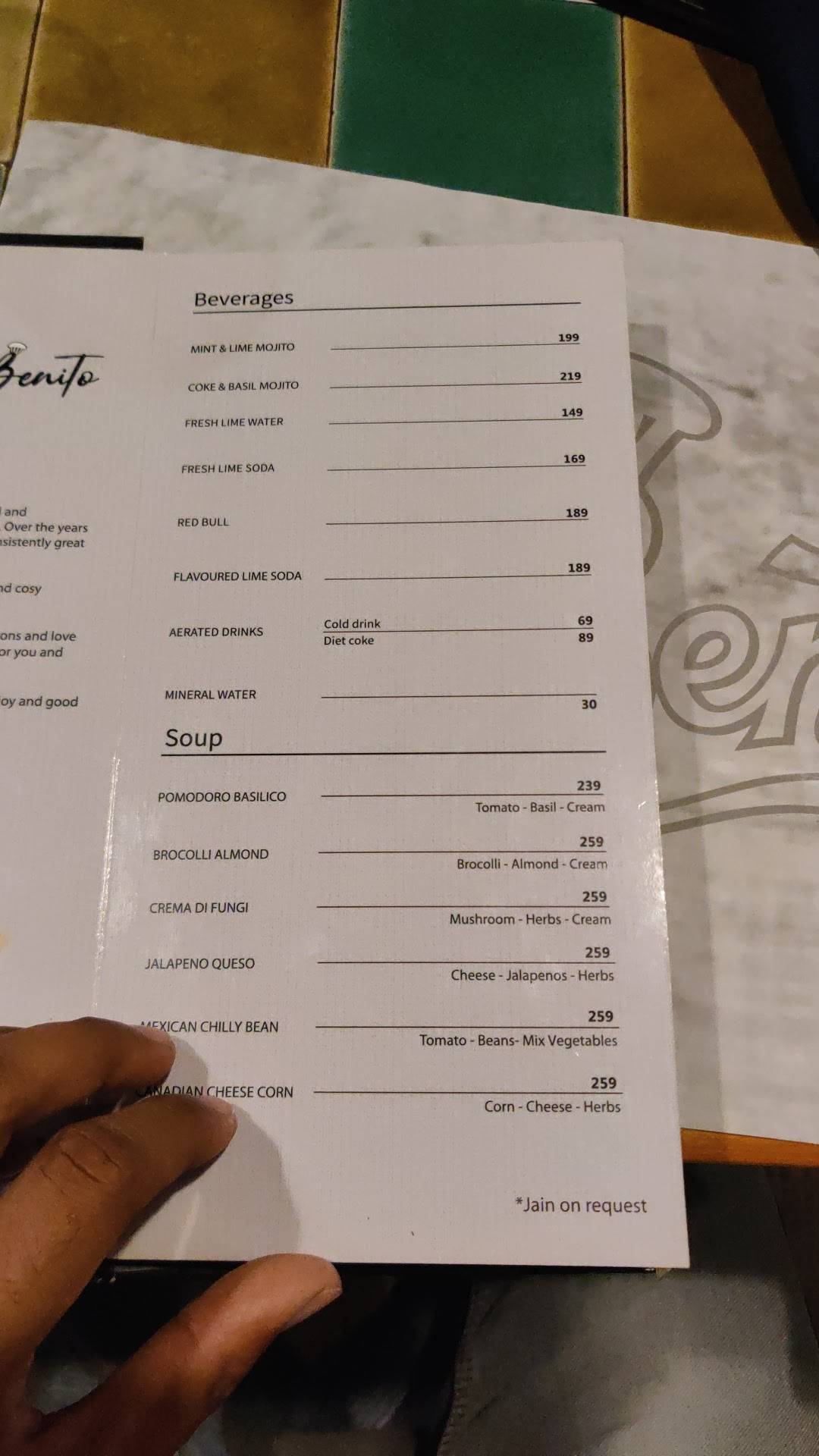 La Benito menu