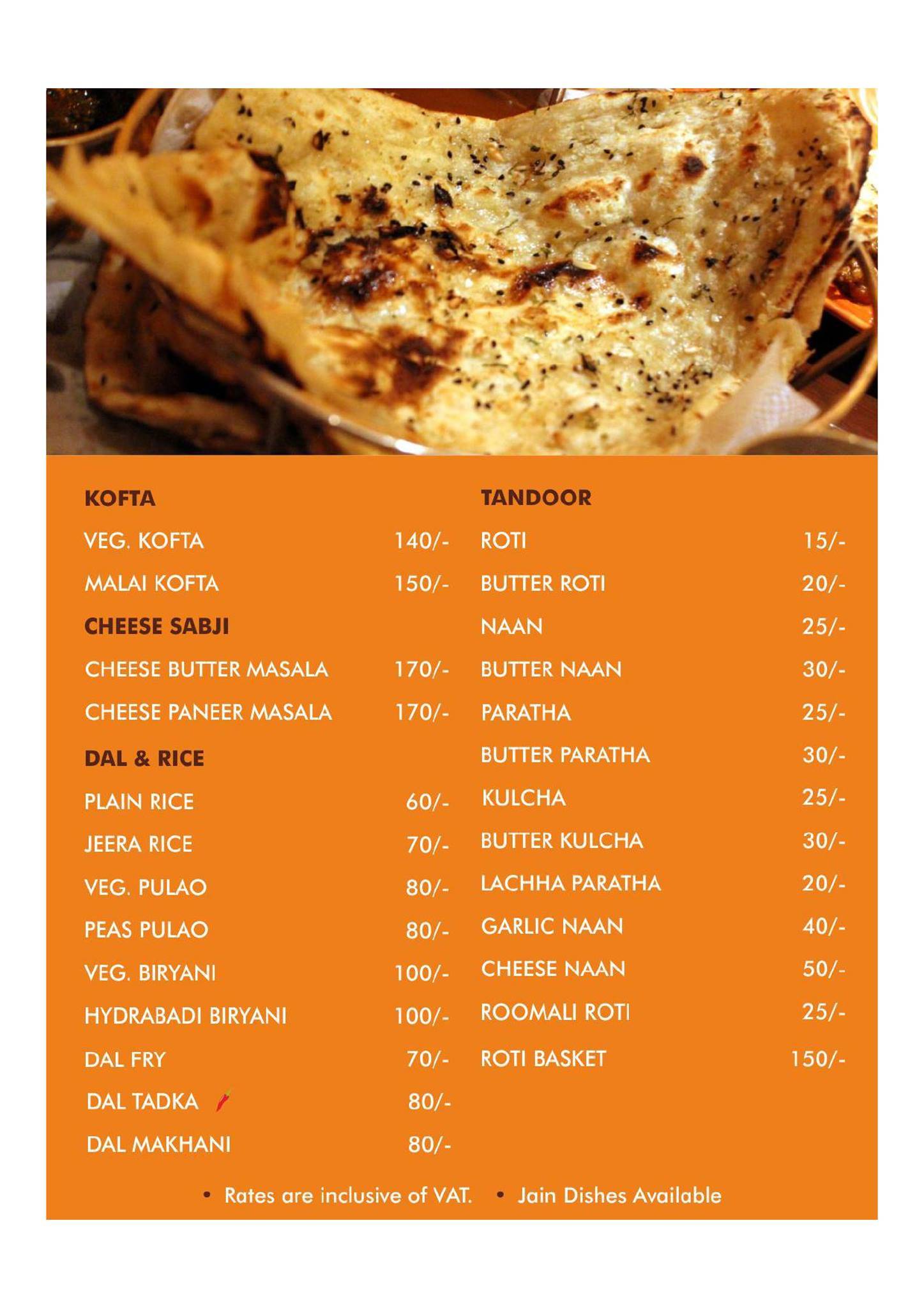 Tadka Restaurant menu