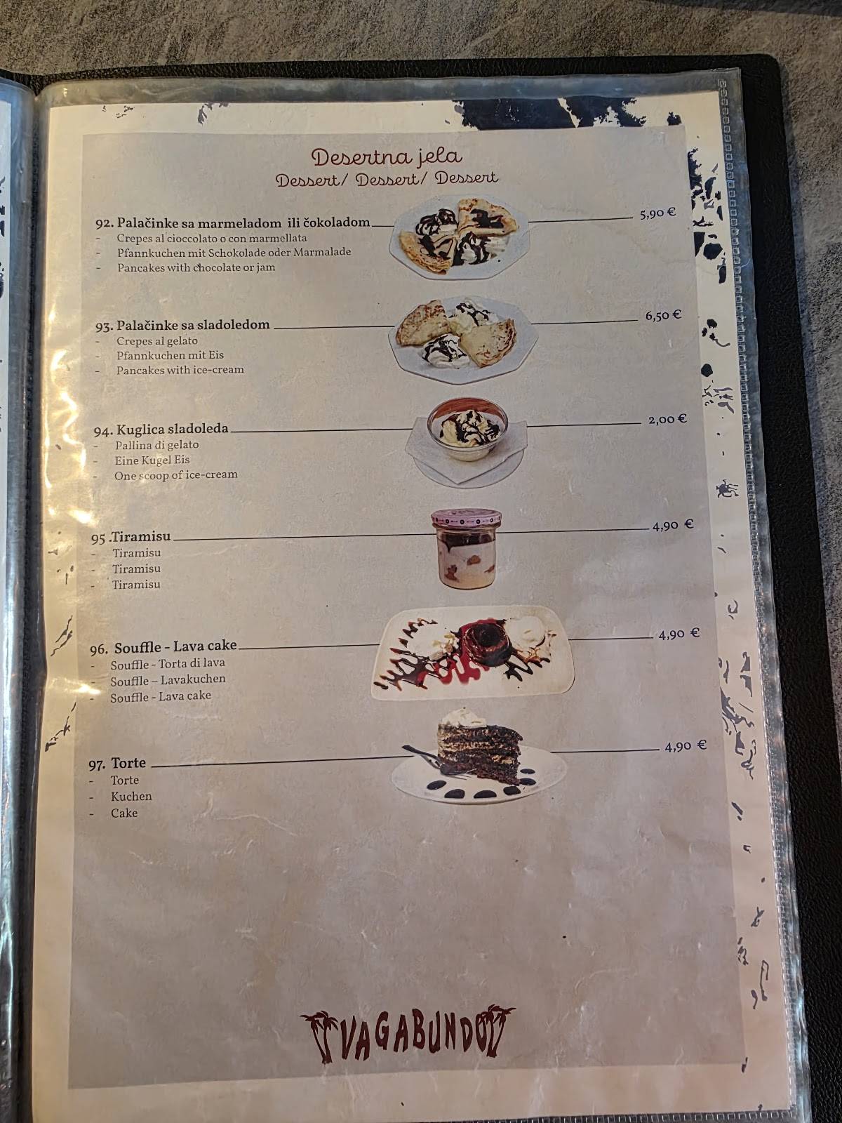 Menu di Vagabundo Medulin 