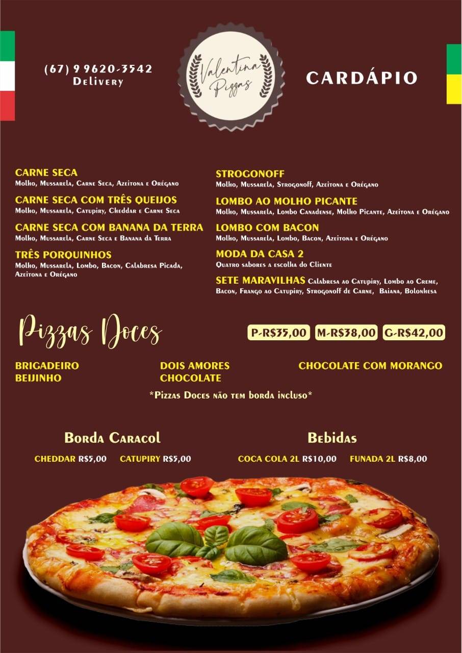 Valentina pizzas cardápio