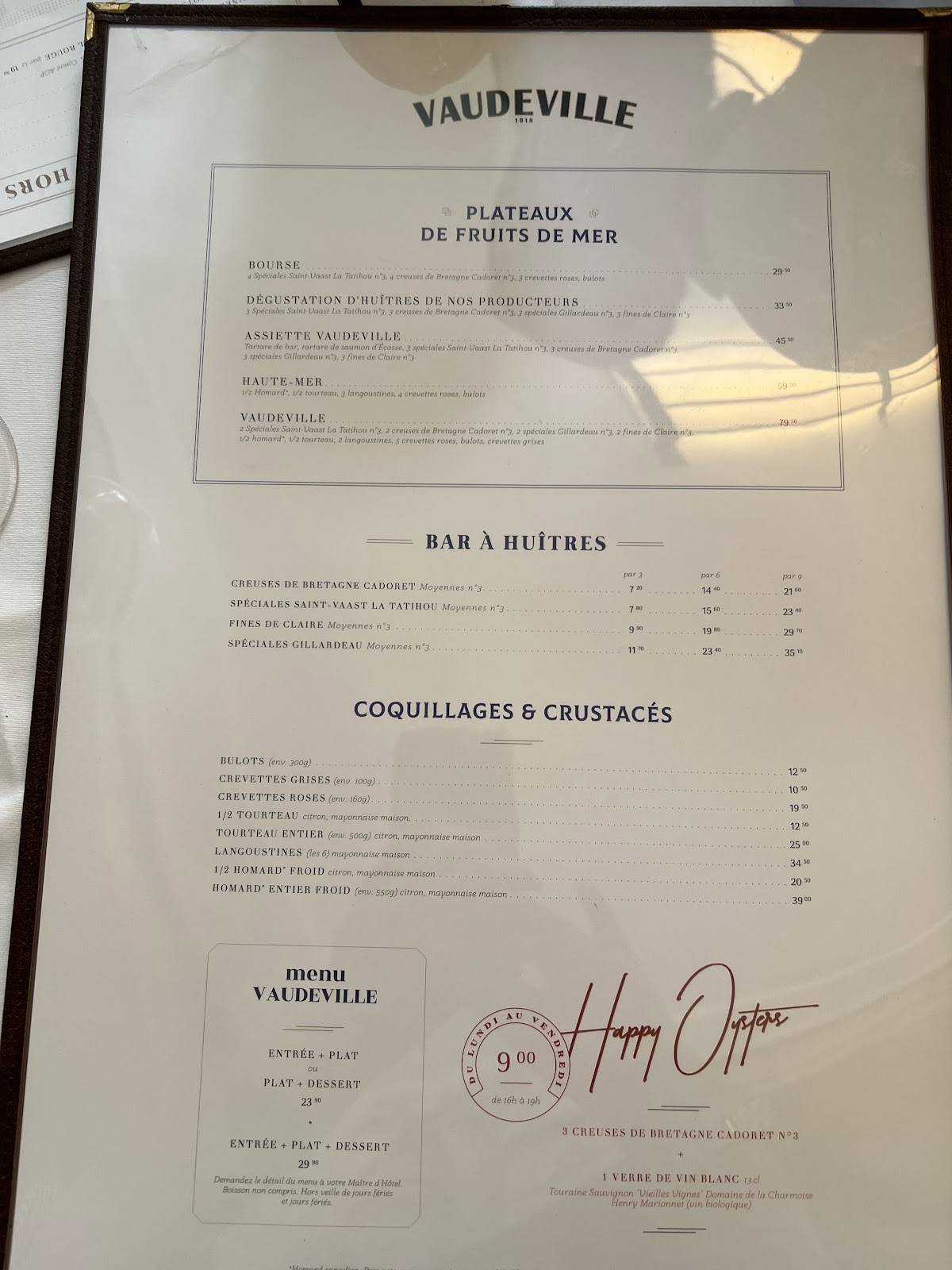 Menu de Vaudeville