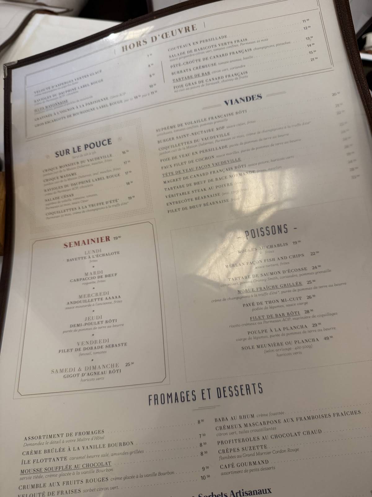 Menu de Vaudeville