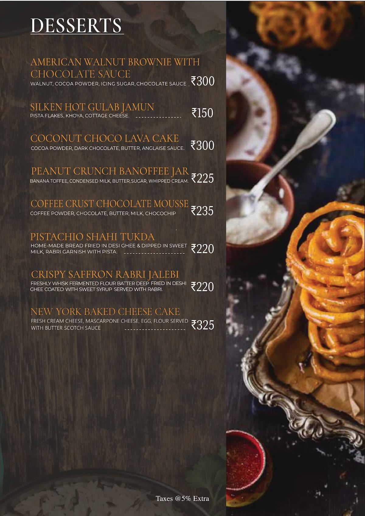 Vedas Earth Bistro menu