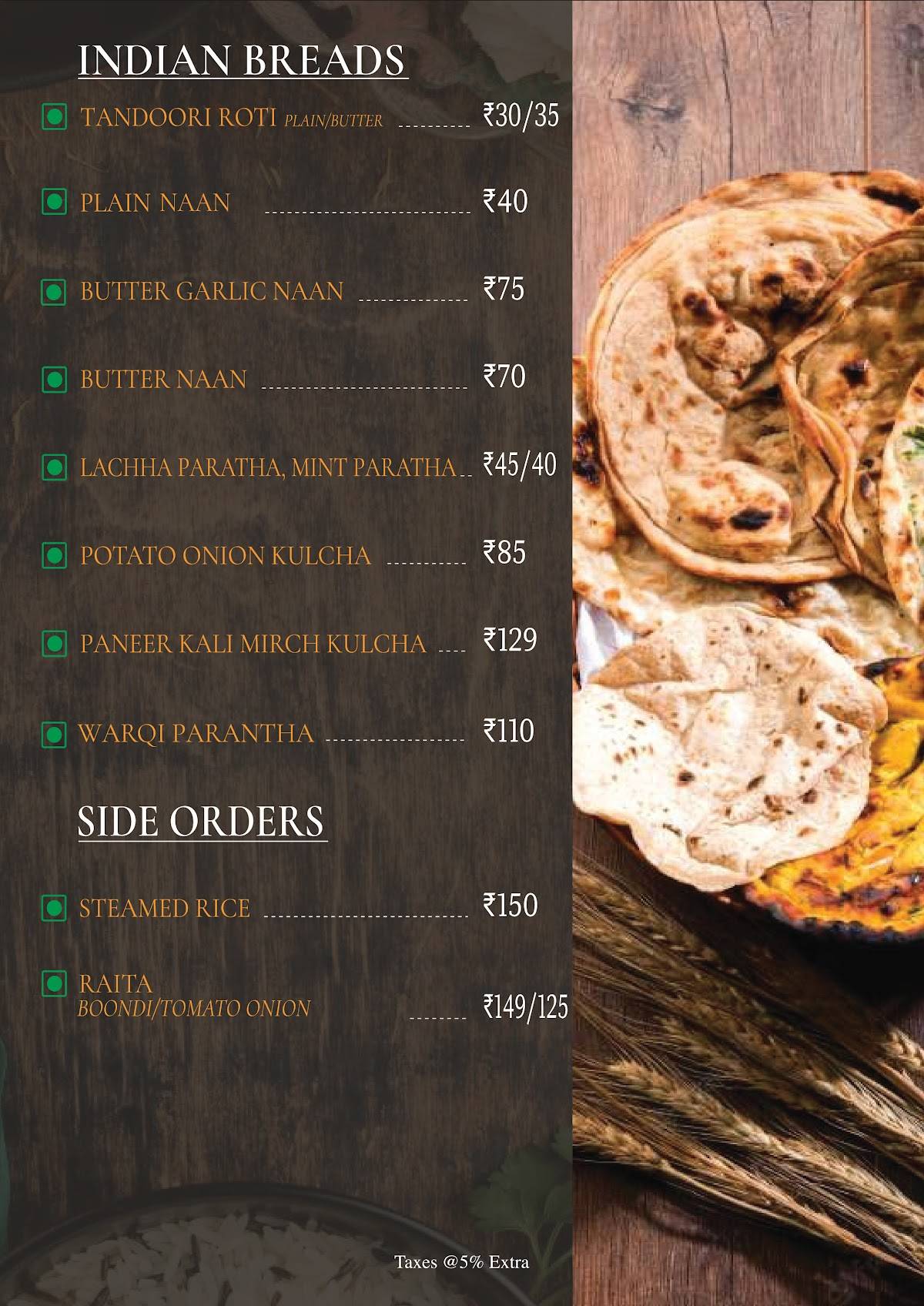 Vedas Earth Bistro menu