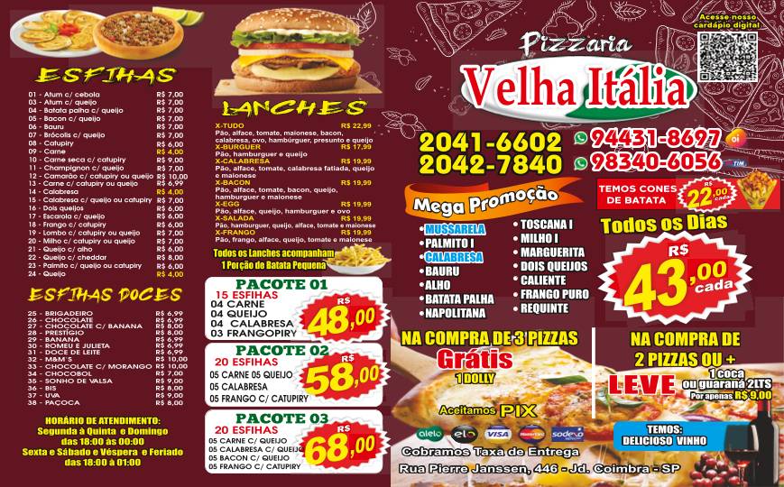 Pizzaria Velha Itália cardápio