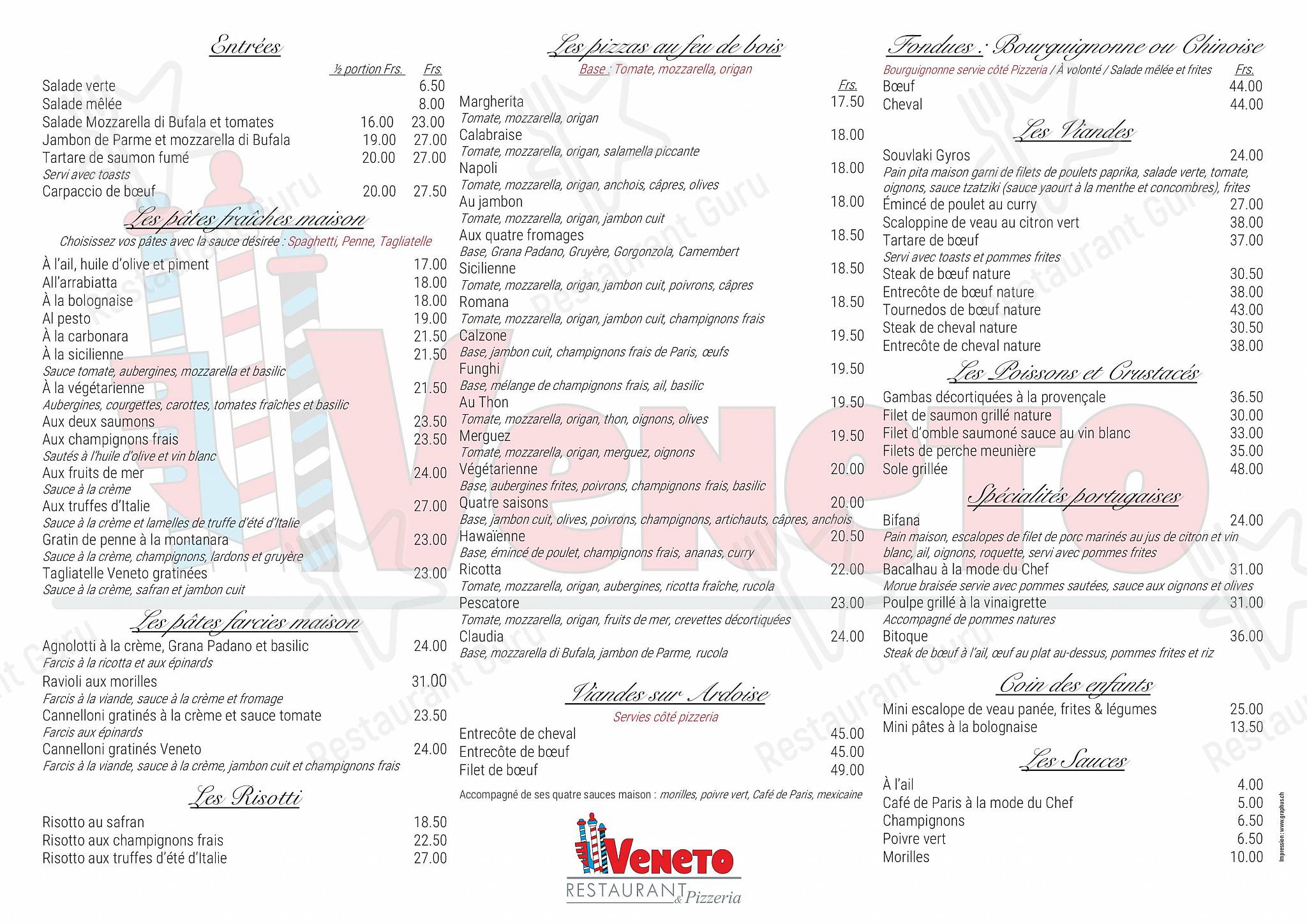 Day menu per le Veneto ristorante
